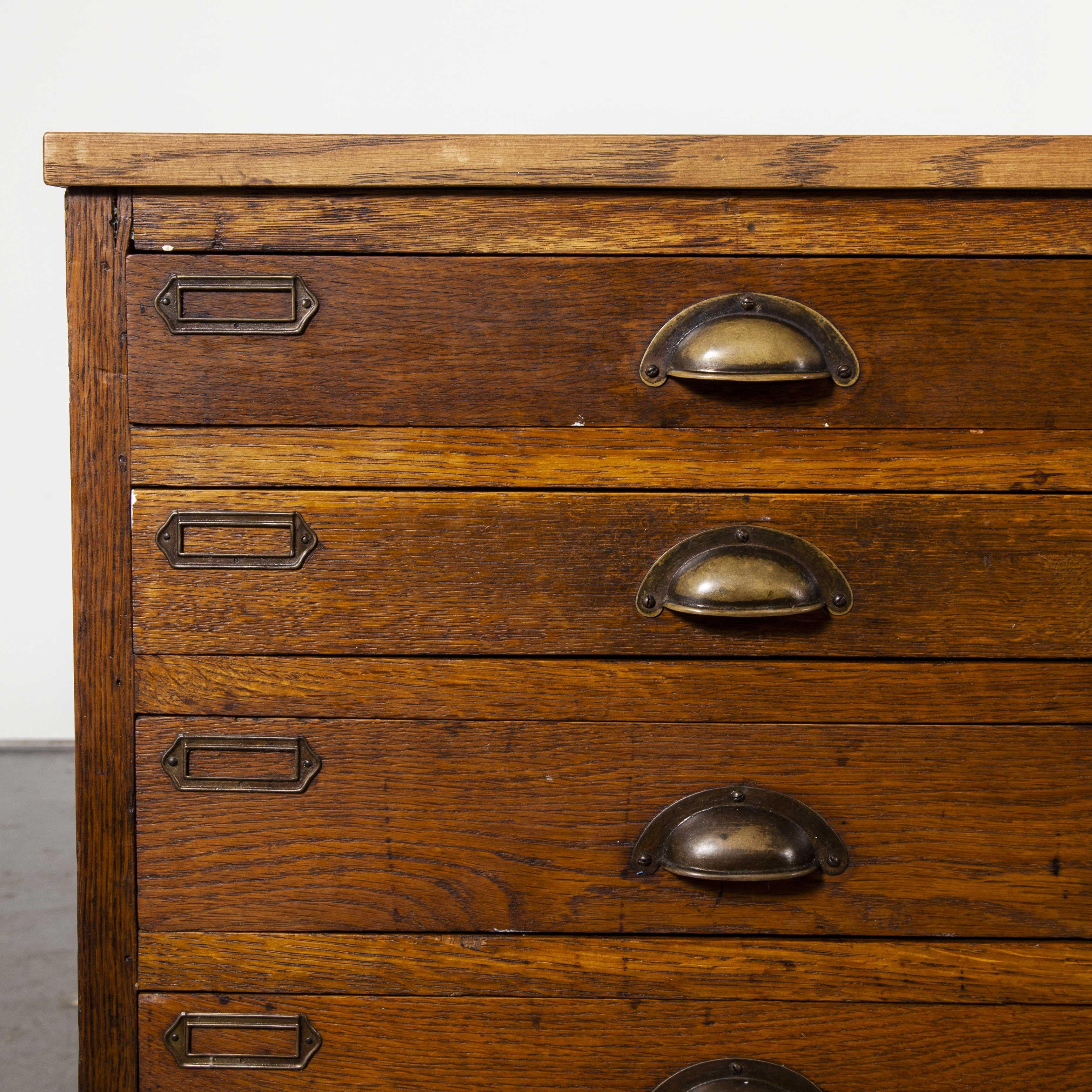 German 1940s Oak Low Multidrawer Apothercary Chest of Drawers, Eighteen Drawers