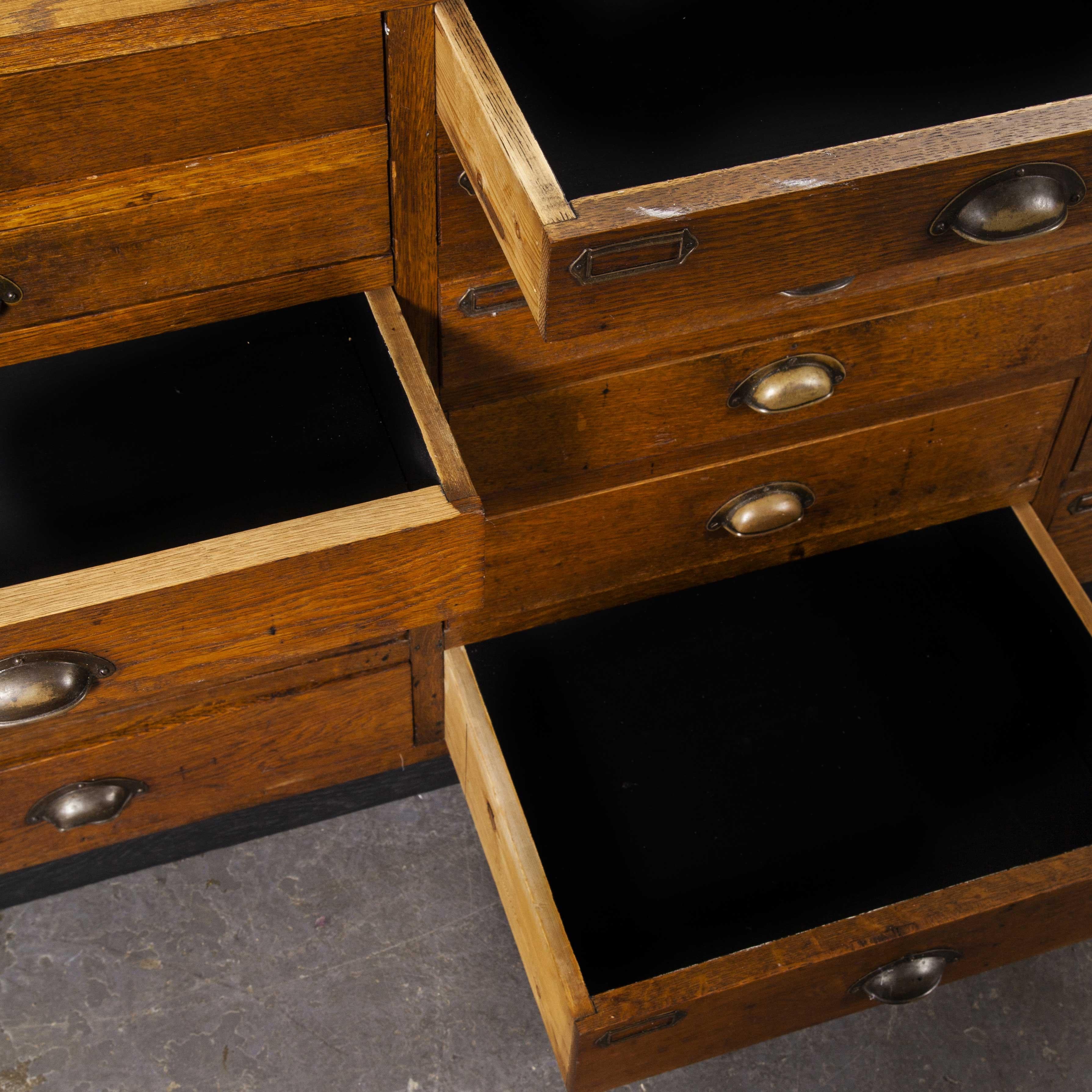 1940s Oak Low Multidrawer Apothercary Chest of Drawers, Eighteen Drawers 1