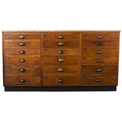 Vintage 1940s Oak Low Multidrawer Apothercary Chest of Drawers, Eighteen Drawers