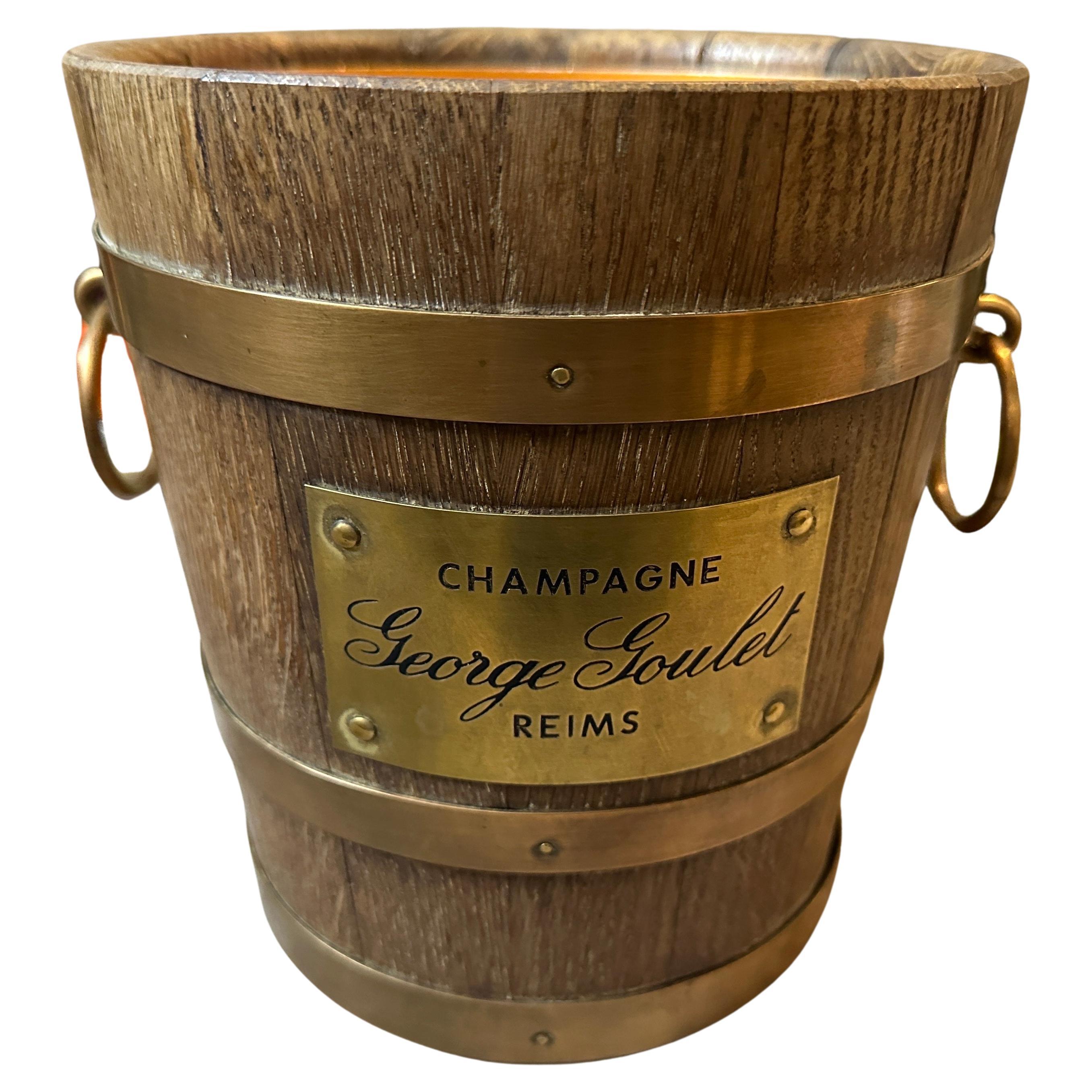 1940s Oak Wood and Brass French Wine Cooler by Geraud Lafitte for George Goulet