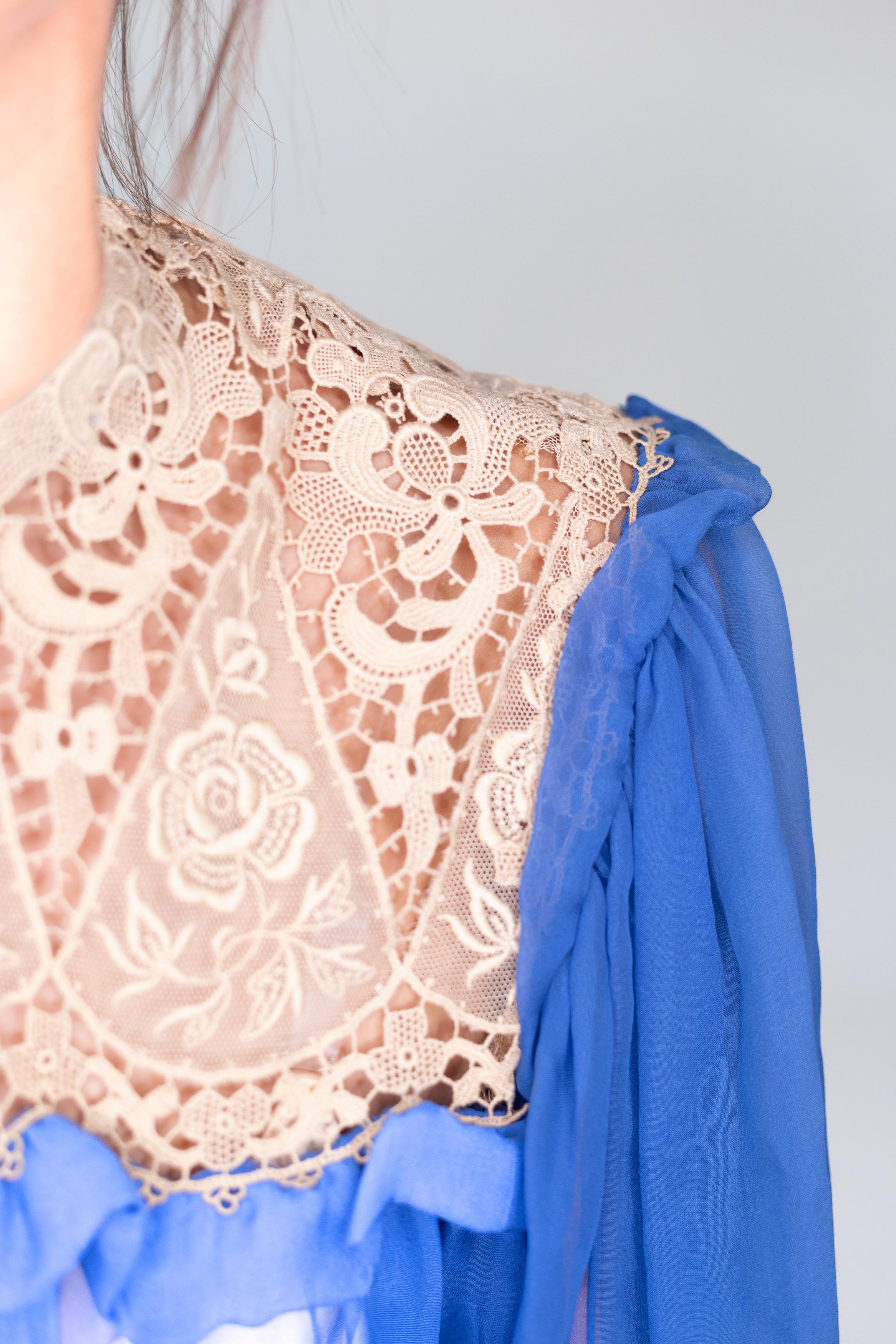 1940S Ocean Blues Silk Chiffon & Lace Robe 7