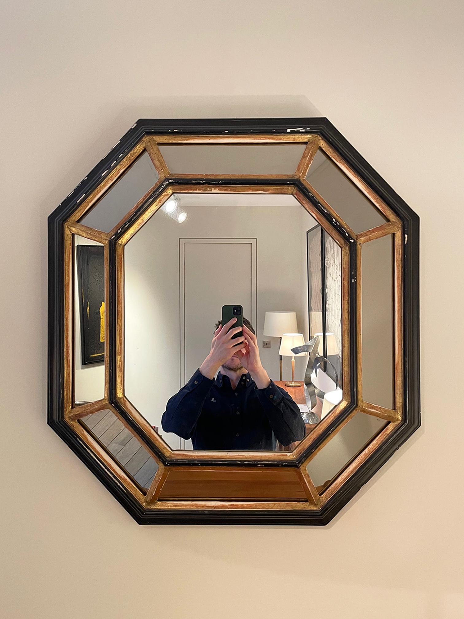 French 1940s Octagonal Cushioned Mirror