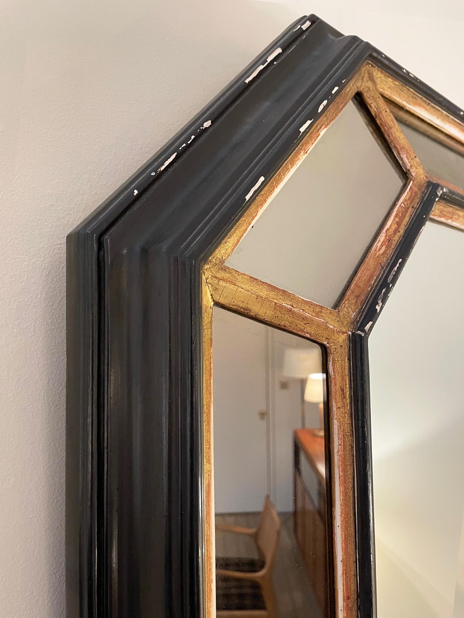 Ebonized 1940s Octagonal Cushioned Mirror