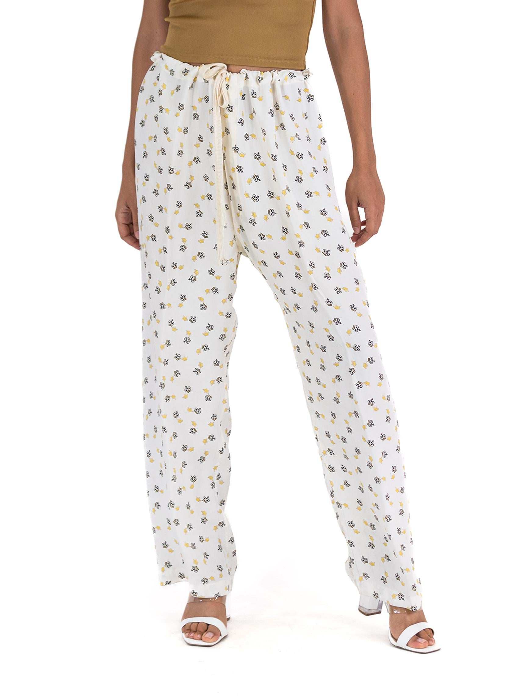 Gray 1940S Off White Cold Rayon Novelty Crown Print Pants For Sale