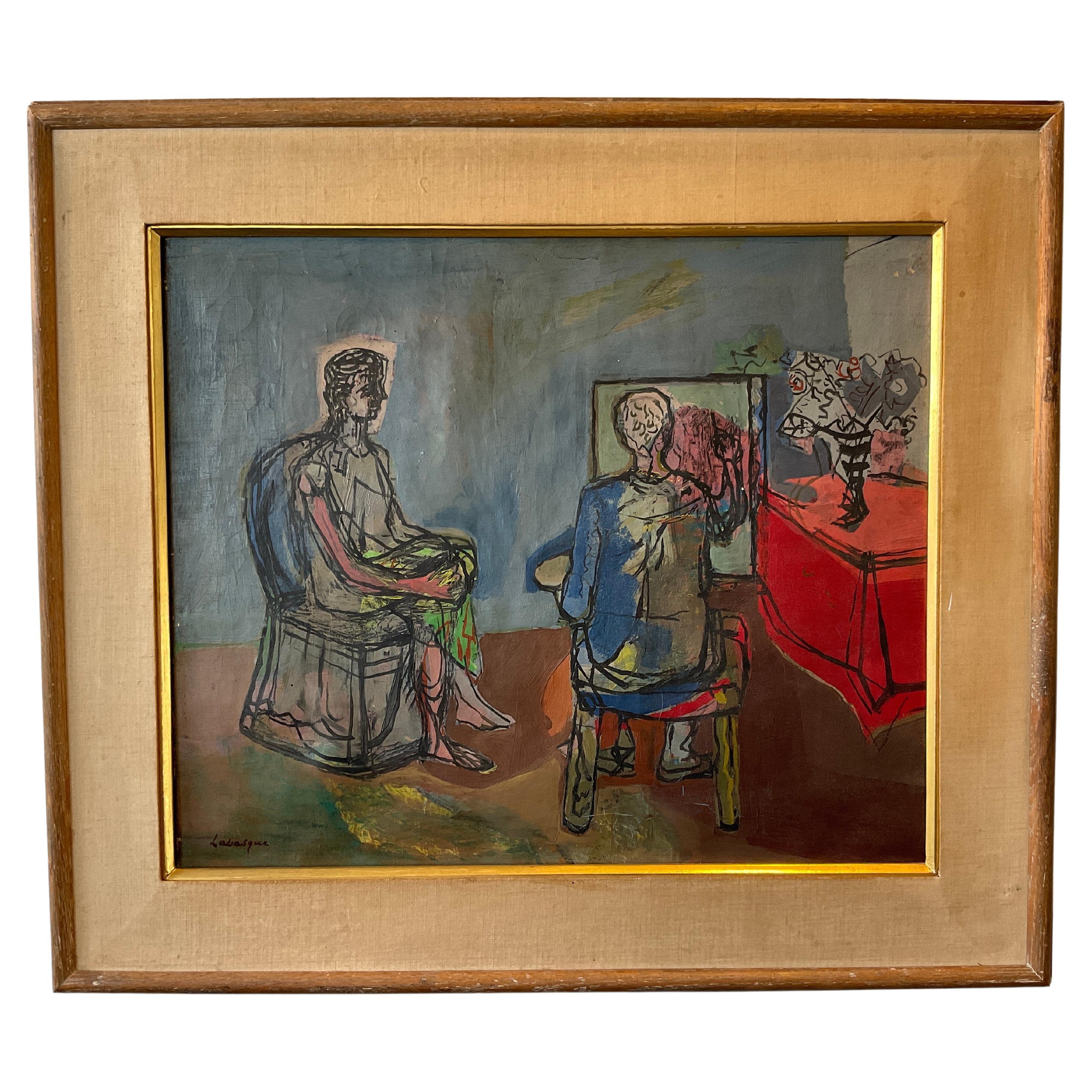 1940er Jahre Öl auf Leinwand von Labasque mit dem Titel The Model And The Painter