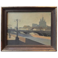 1940s Oil Painting of European City