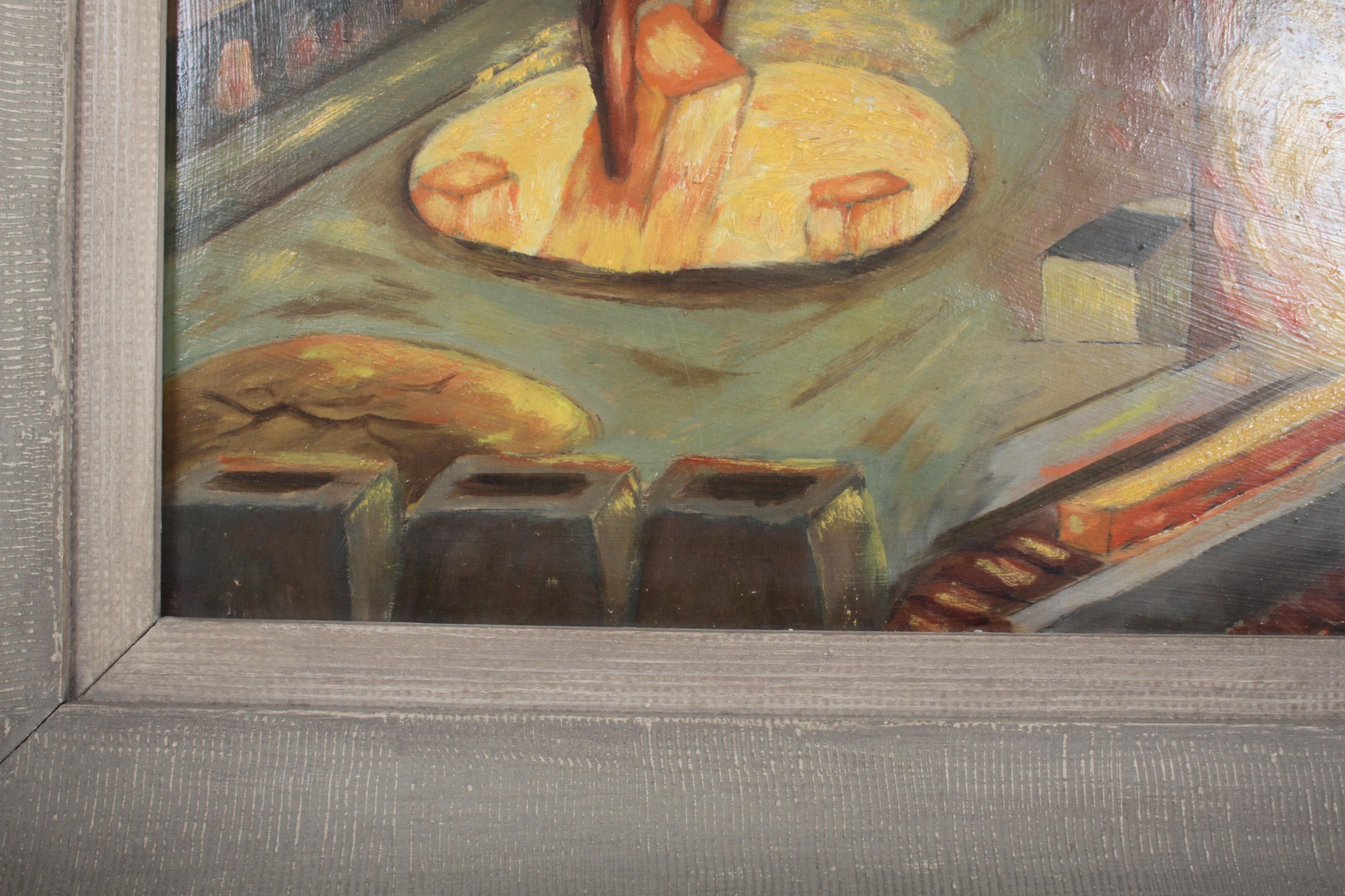 1940s Oil painting of Industrial Interior Scene of Steel Company Blast Furnace 1