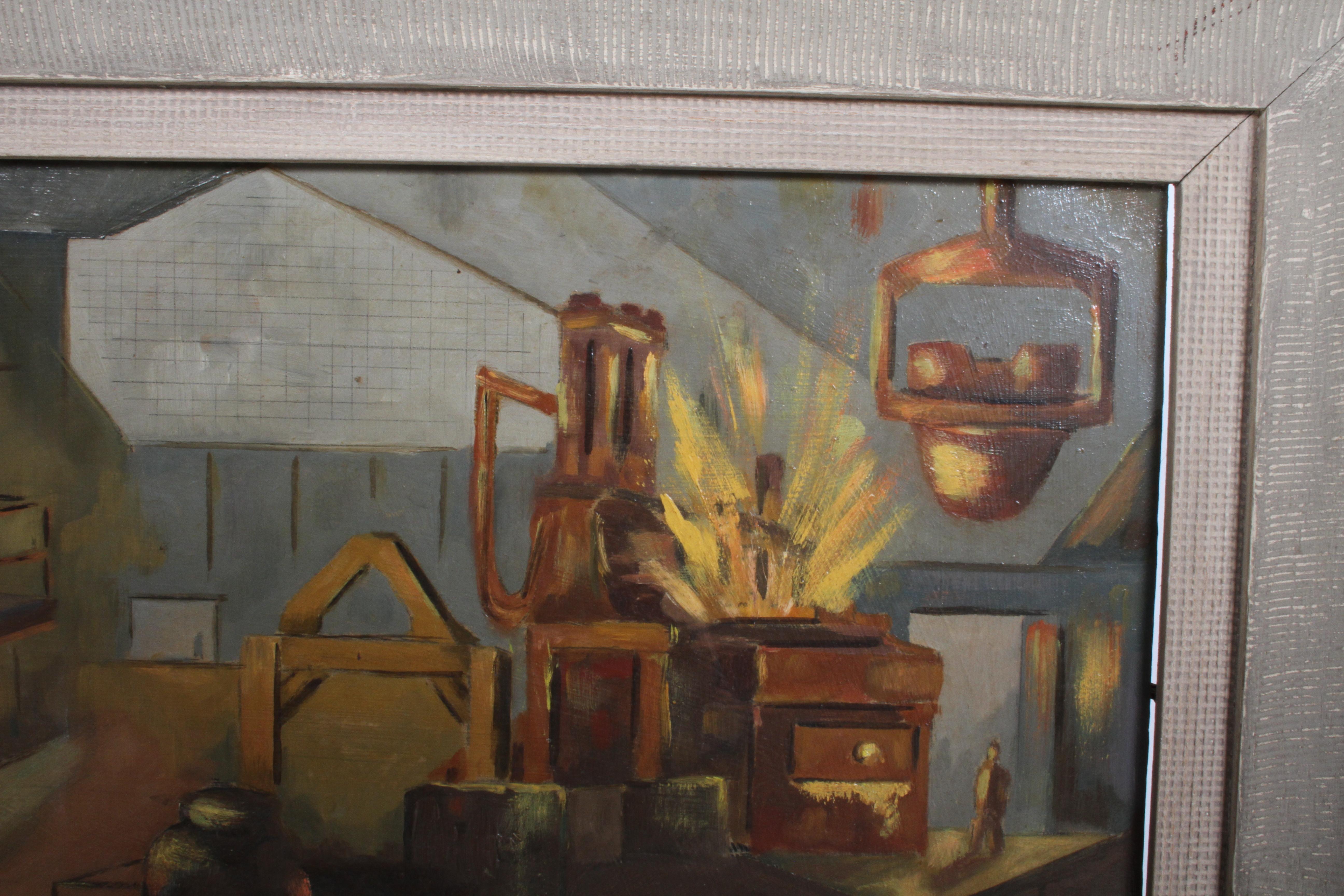 1940s Oil painting of Industrial Interior Scene of Steel Company Blast Furnace 4