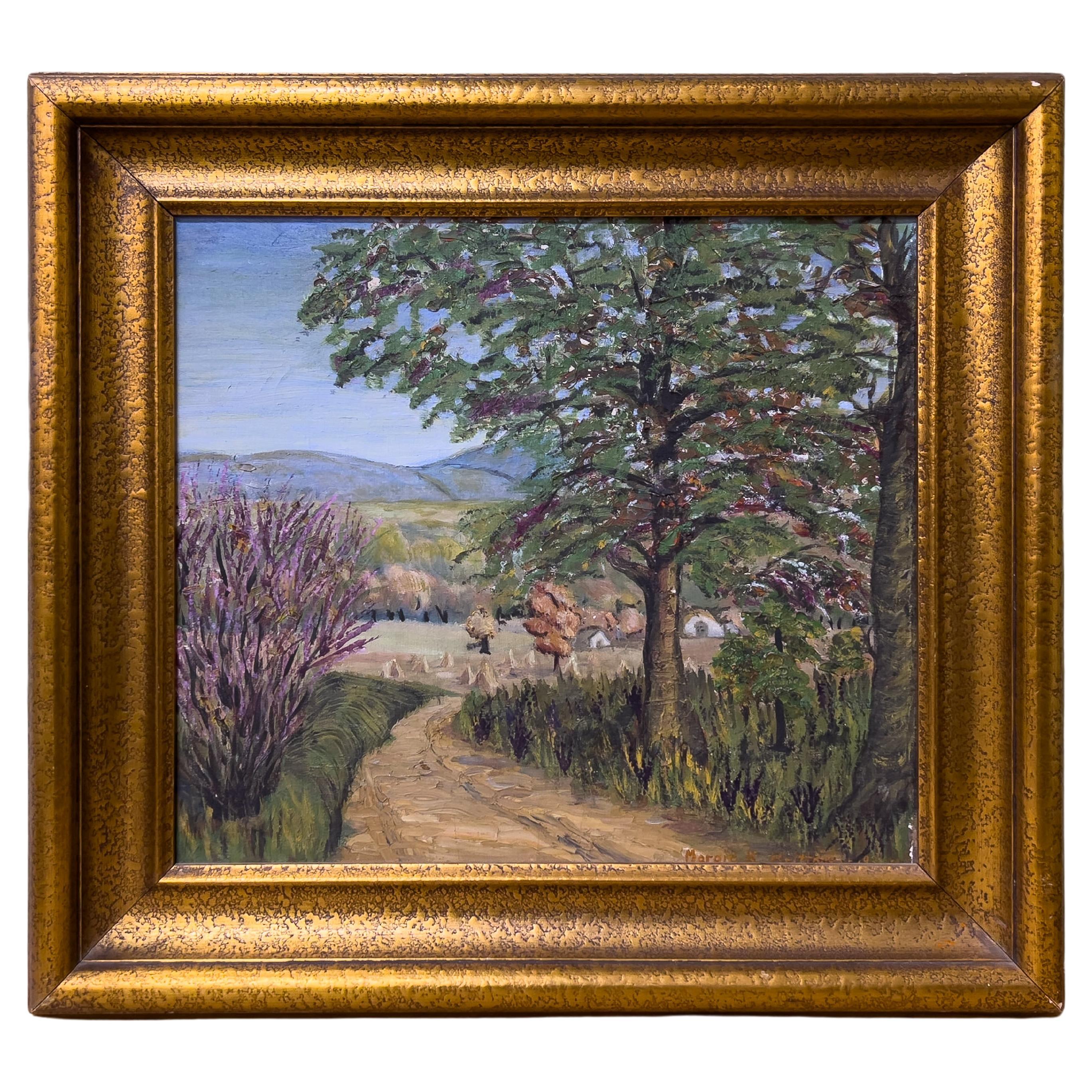 1940's Oil Painting on Canvas of Rural Scene