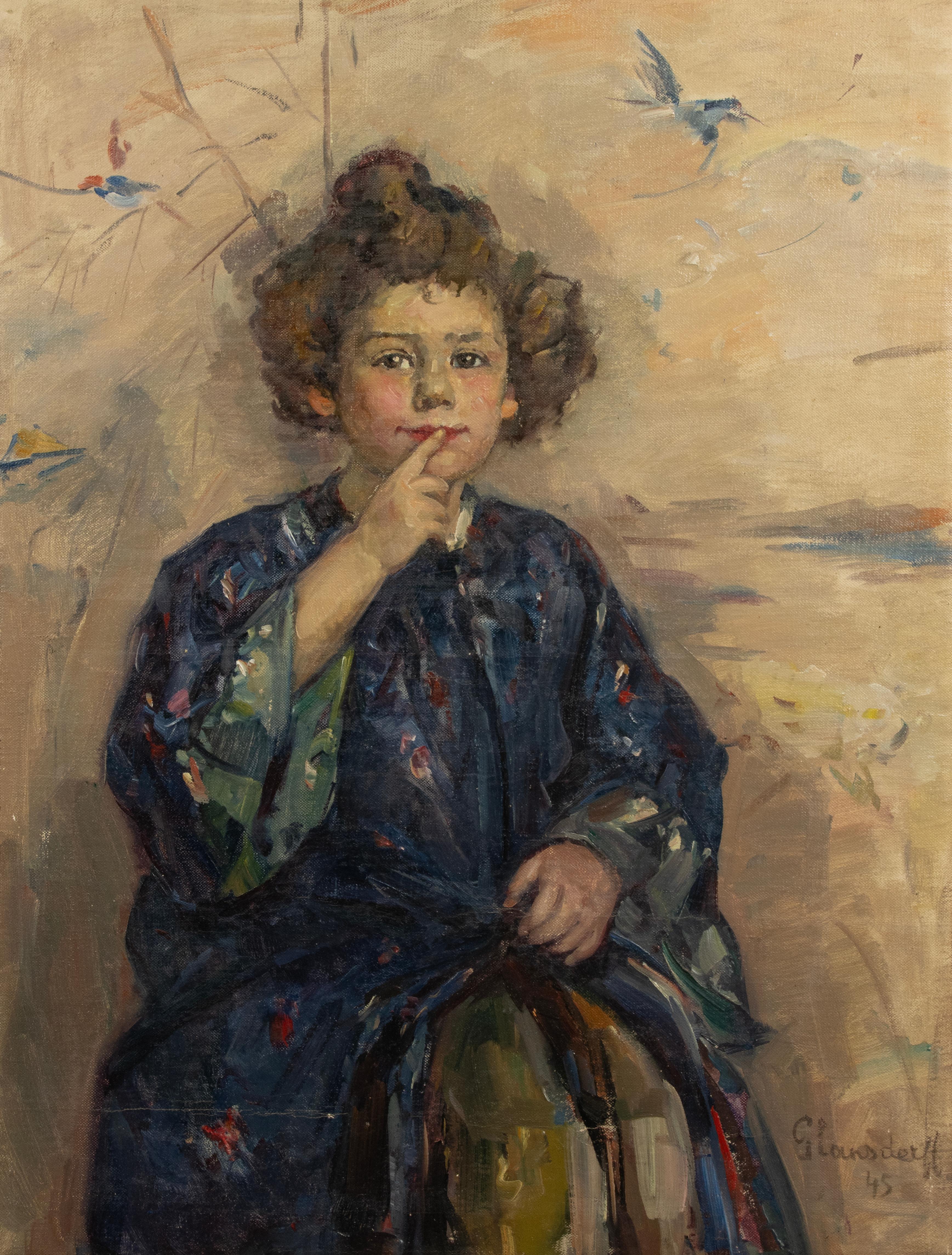1940's Oil Painting - Portrait of a Child - Hubert Glansdorff - Belgium In Good Condition For Sale In Casteren, Noord-Brabant