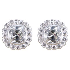 Vintage 1940's Old Cushion Cut Daisy Cluster Stud Earrings in Platinum