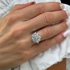 1940's Old European Cut Diamond Floral Cluster Ring 14 Karat White Gold