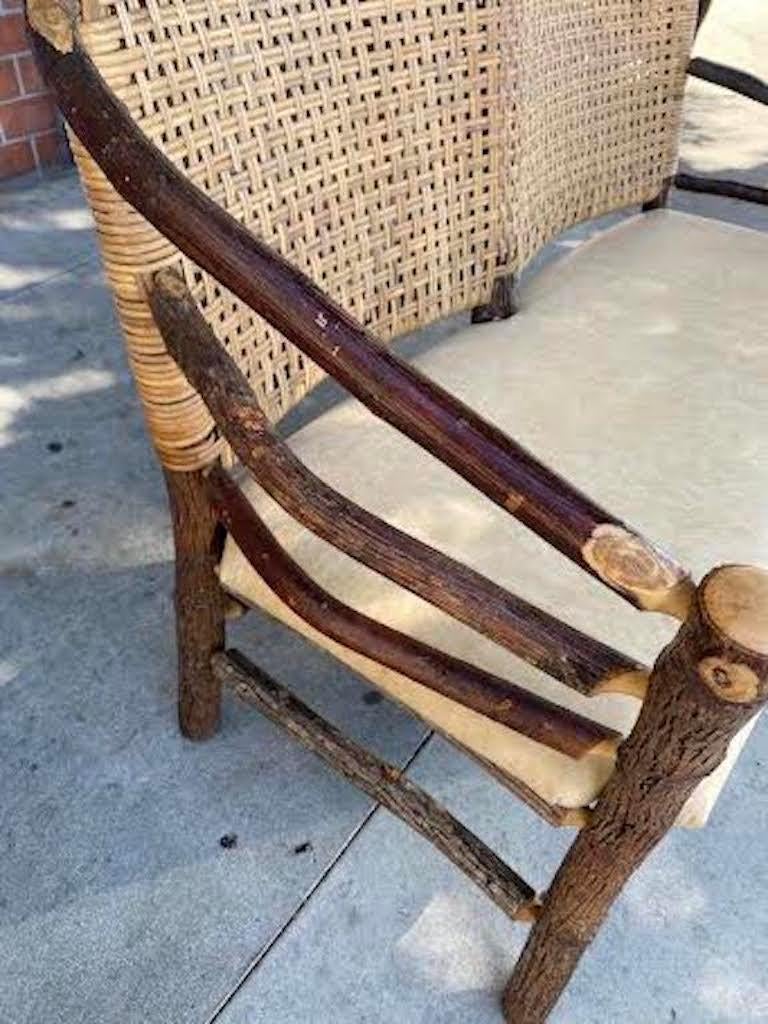 Adirondack 1940's Old Hickory Settee W/ Leather Seat