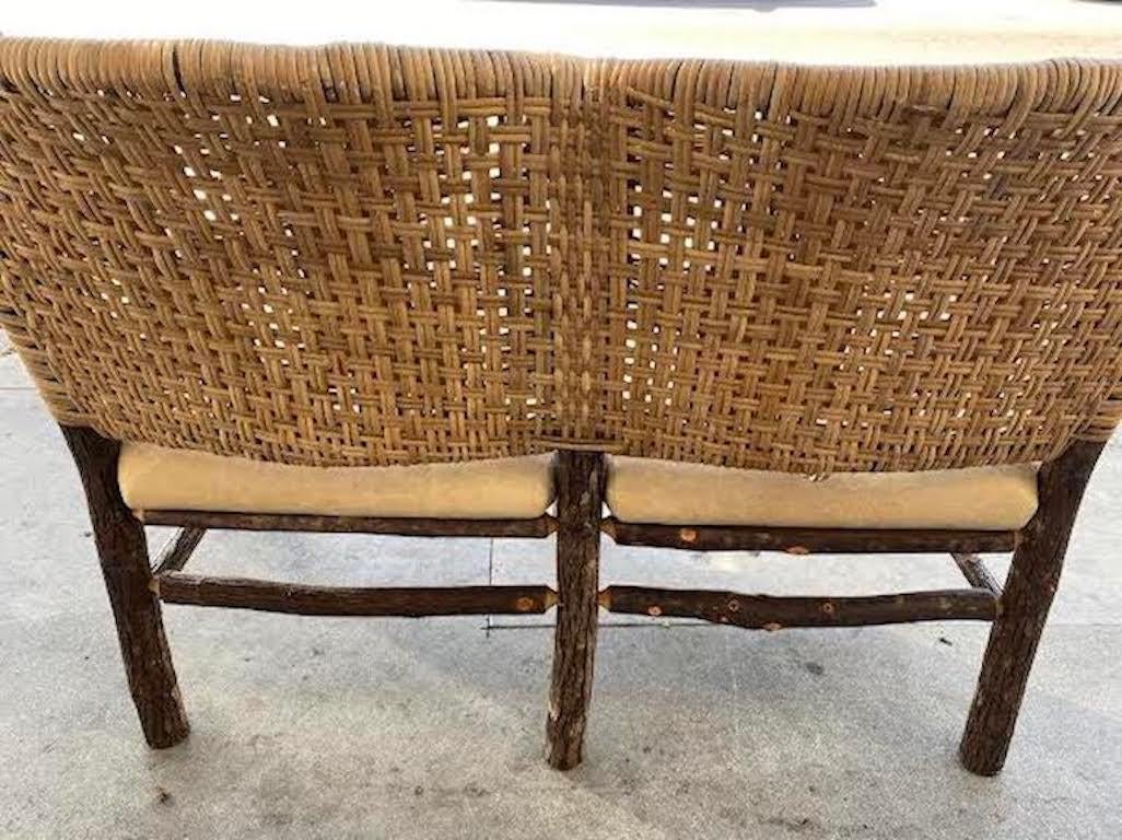 Hand-Crafted 1940's Old Hickory Settee W/ Leather Seat