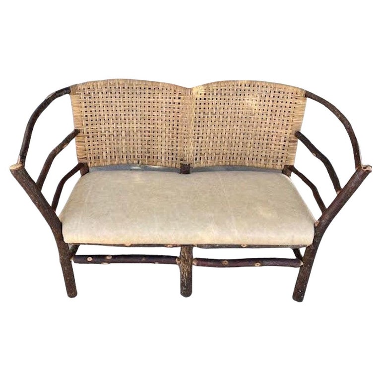 1940's Old Hickory Settee W/ Leather Seat For Sale at 1stDibs