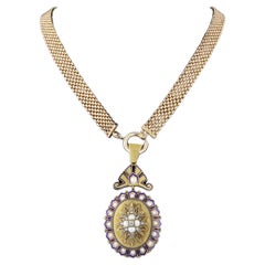 1940s Old Mine and Rose Cut Diamond, Pearl, and Enamel Necklace