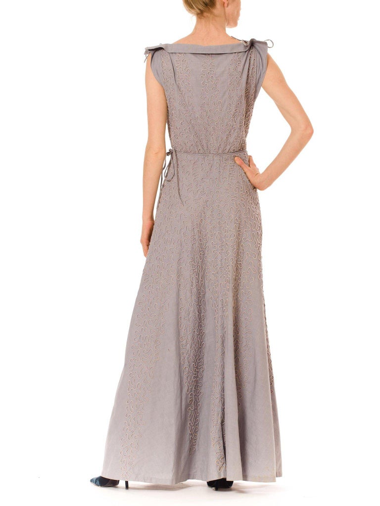 slim fit dress slacks 1930's Pale Dove Grey Silk Chiffon Puff Sleeve Dress – Eveliina Vintage main image 1