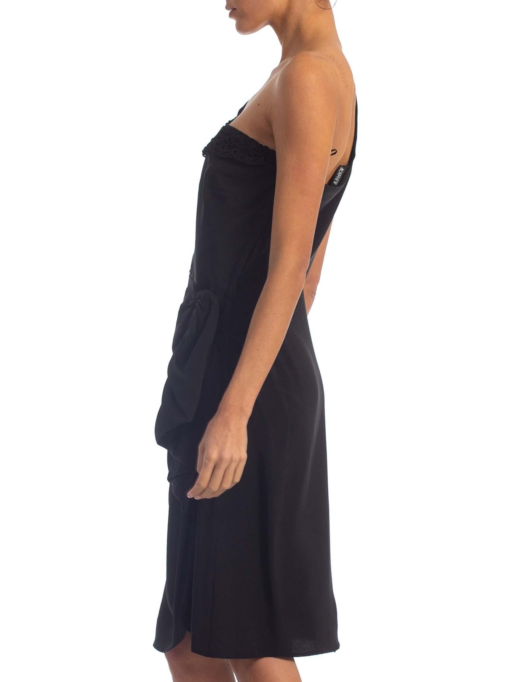 1940'S Black Rayon Crepe One Shoulder Draped Peplum Cocktail Dress For Sale 3