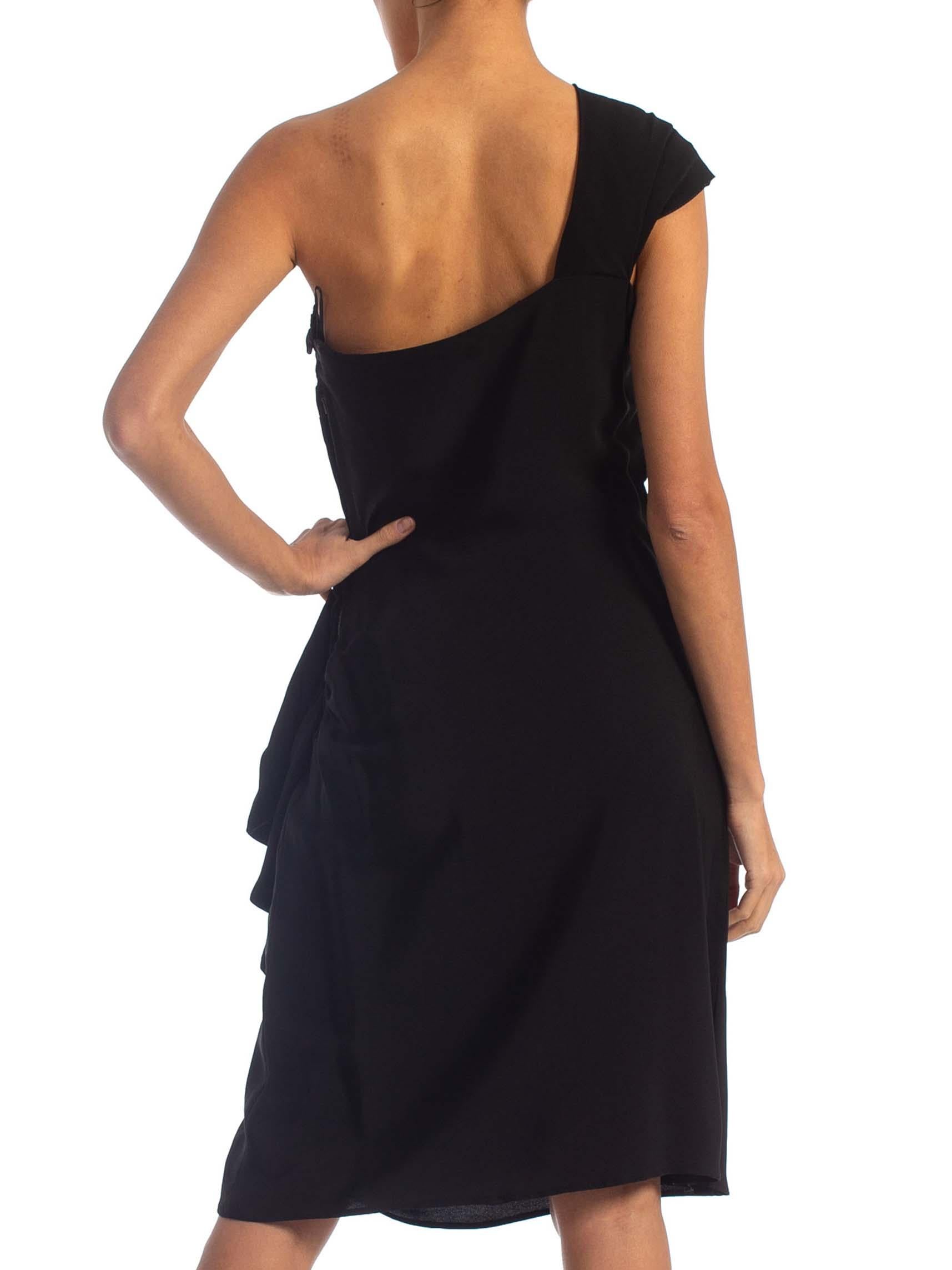 1940'S Black Rayon Crepe One Shoulder Draped Peplum Cocktail Dress For Sale 4