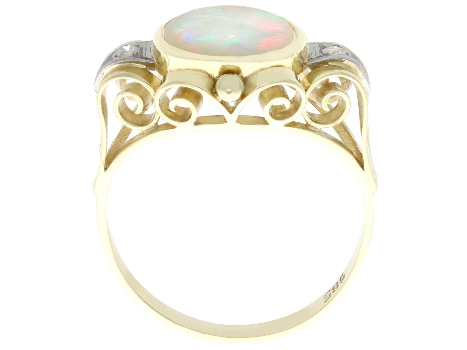 Women's 1940s Cabochon Cut Opal and Diamond Yellow Gold Cocktail Ring For Sale