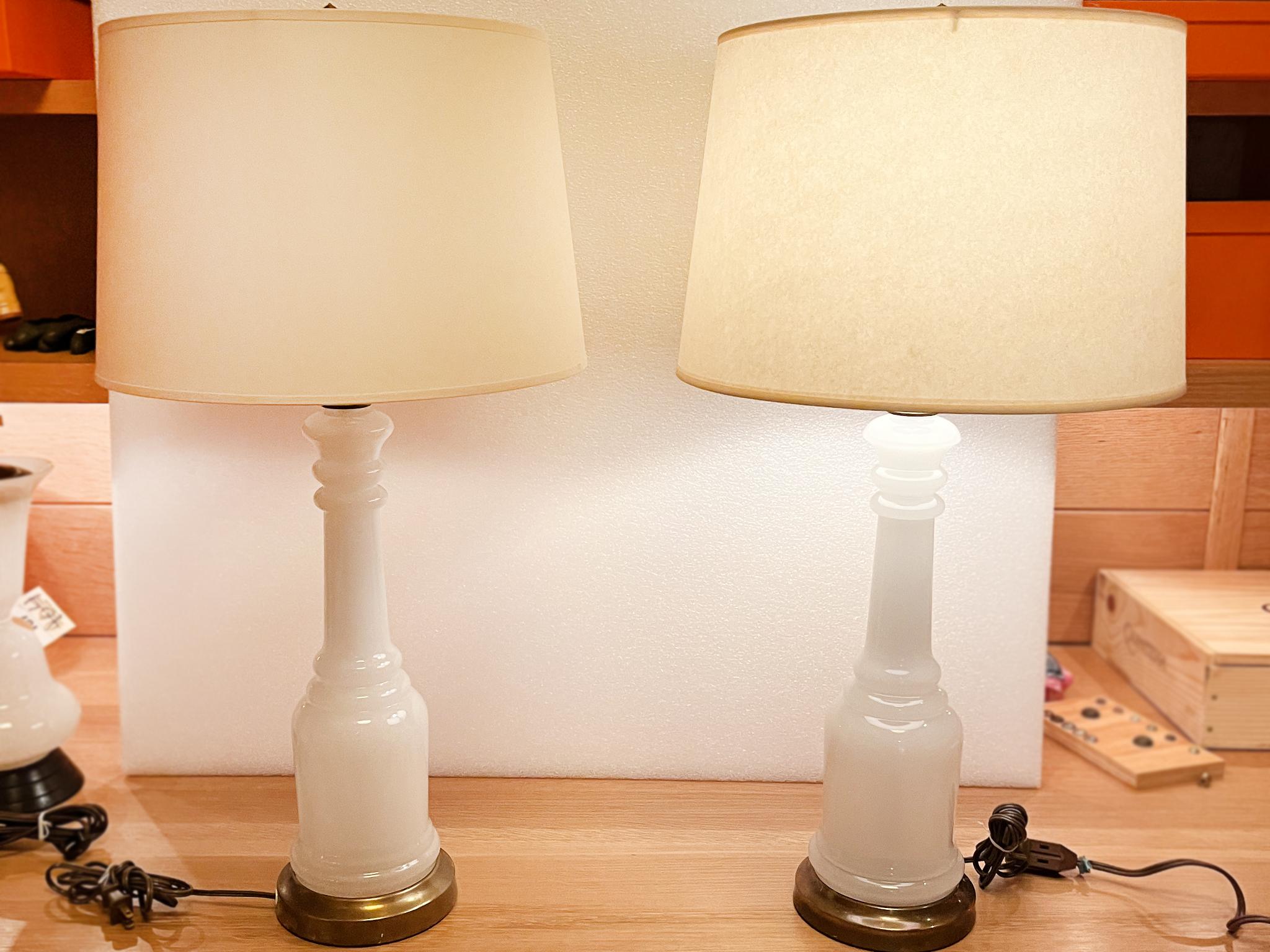 1940s Opalescent Glass Column Table Lamps - a Pair 4