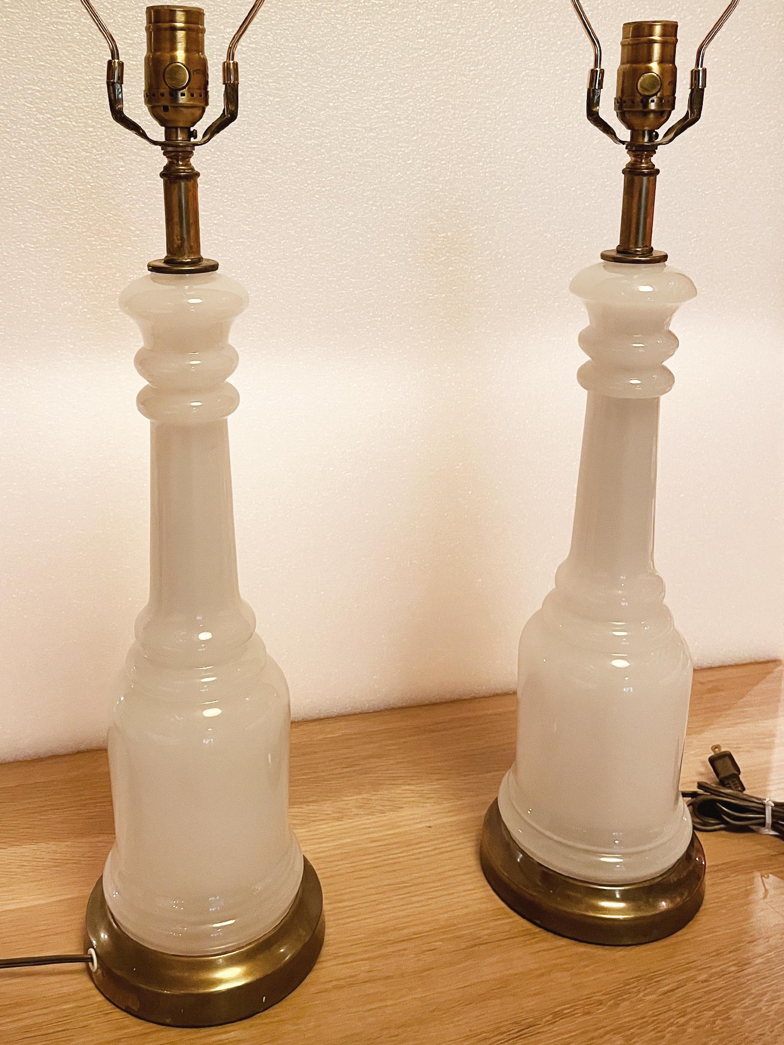 Mid-20th Century 1940s Opalescent Glass Column Table Lamps - a Pair