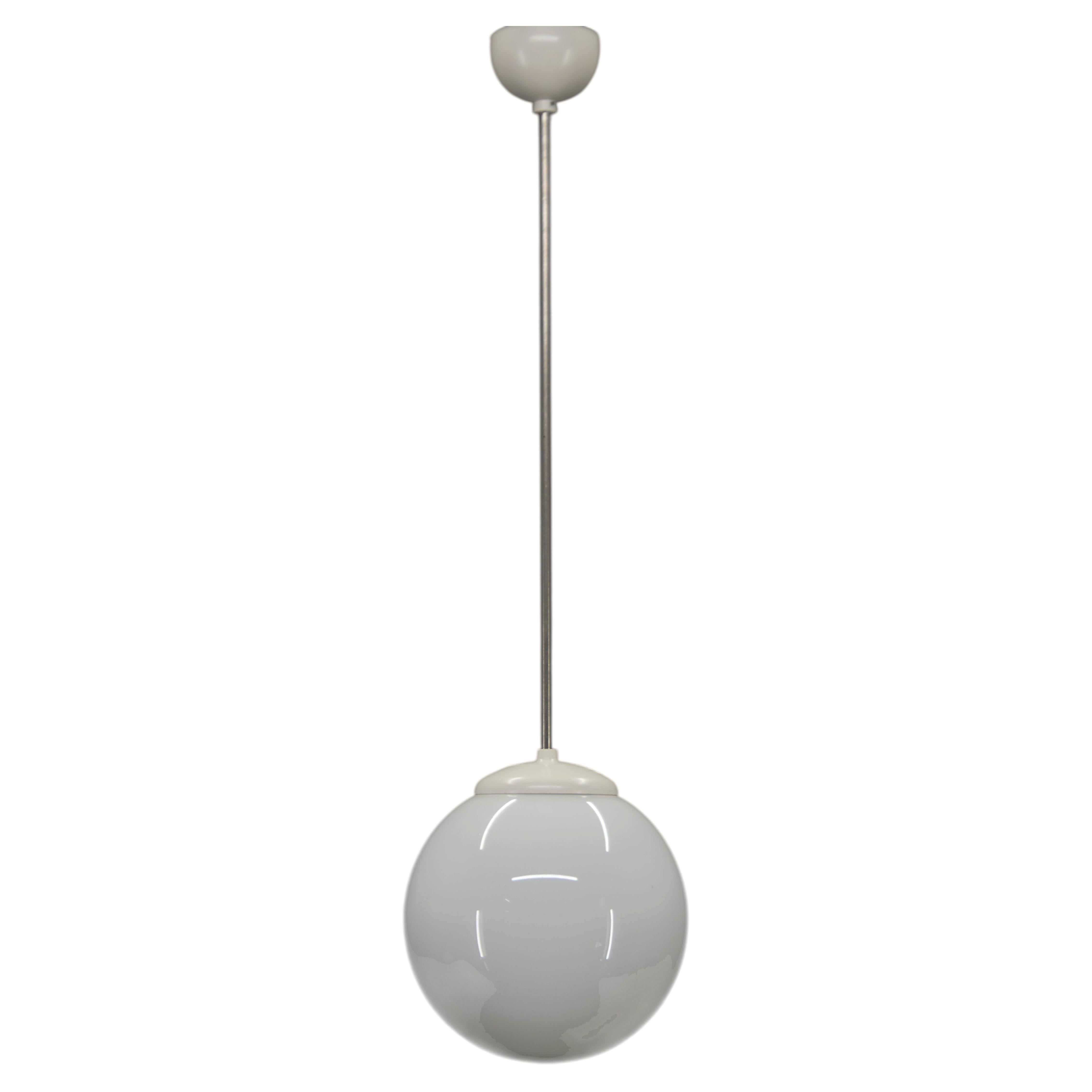 1940s Opaline Glass Globe Pendant Light  Vintage Ceiling Lamp  Rewired