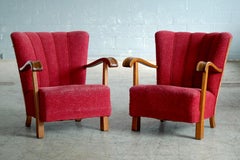 1940s Open Arm Lounge Club Chairs Attributed to Fritz Hansen Danish Midcentury