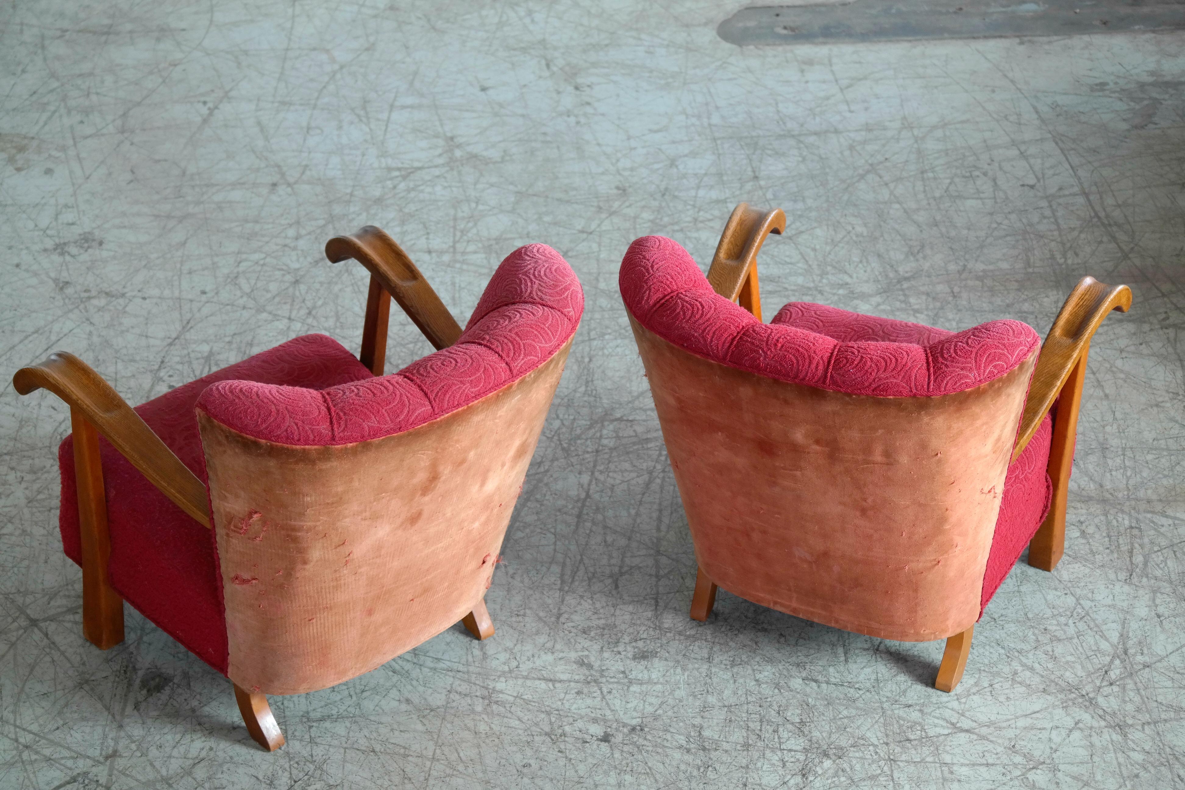 1940s Open Arm Lounge Club Chairs Attributed to Fritz Hansen Danish Midcentury 2