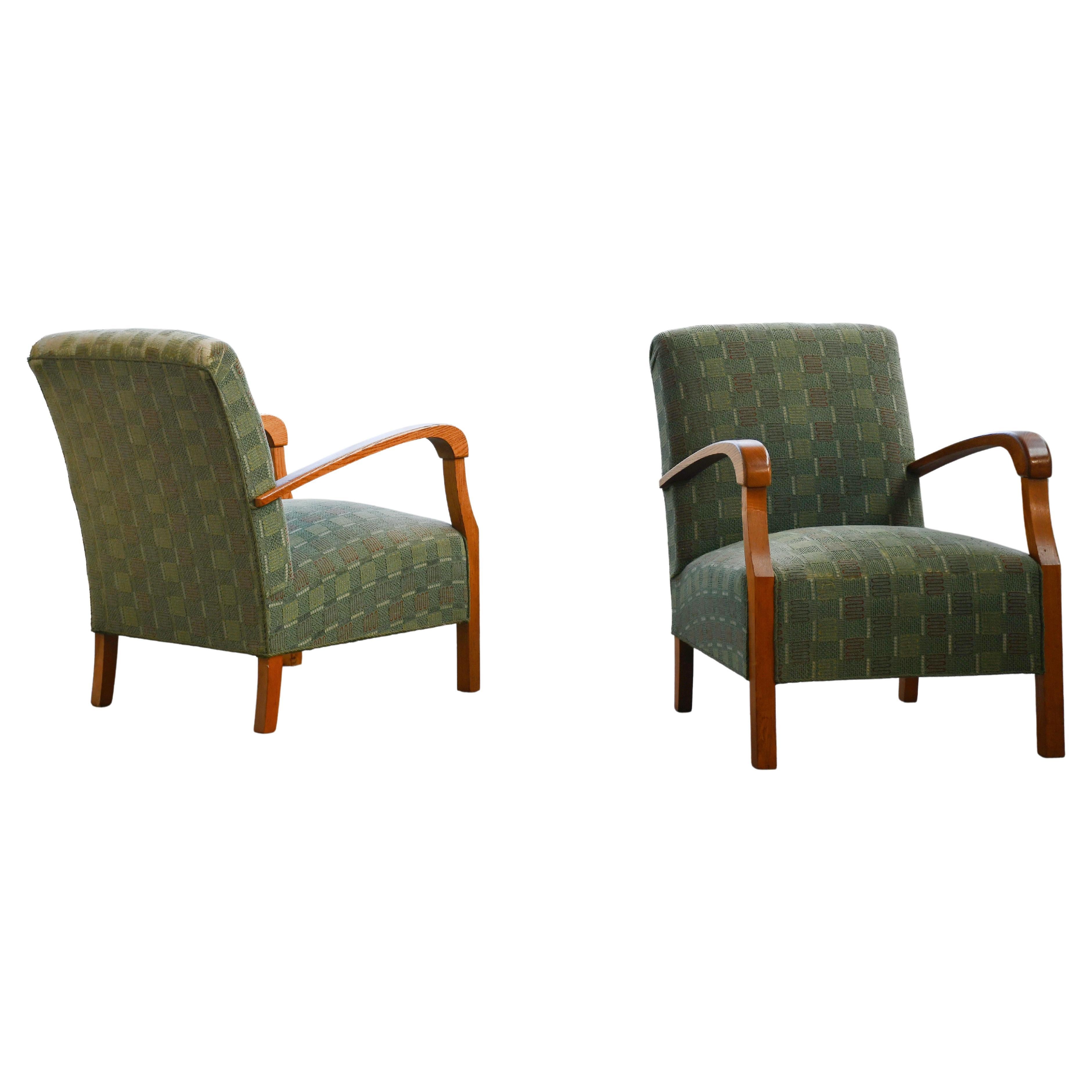 1940s Open Arm Lounge Club Chairs Attributed to Fritz Hansen Danish Midcentury