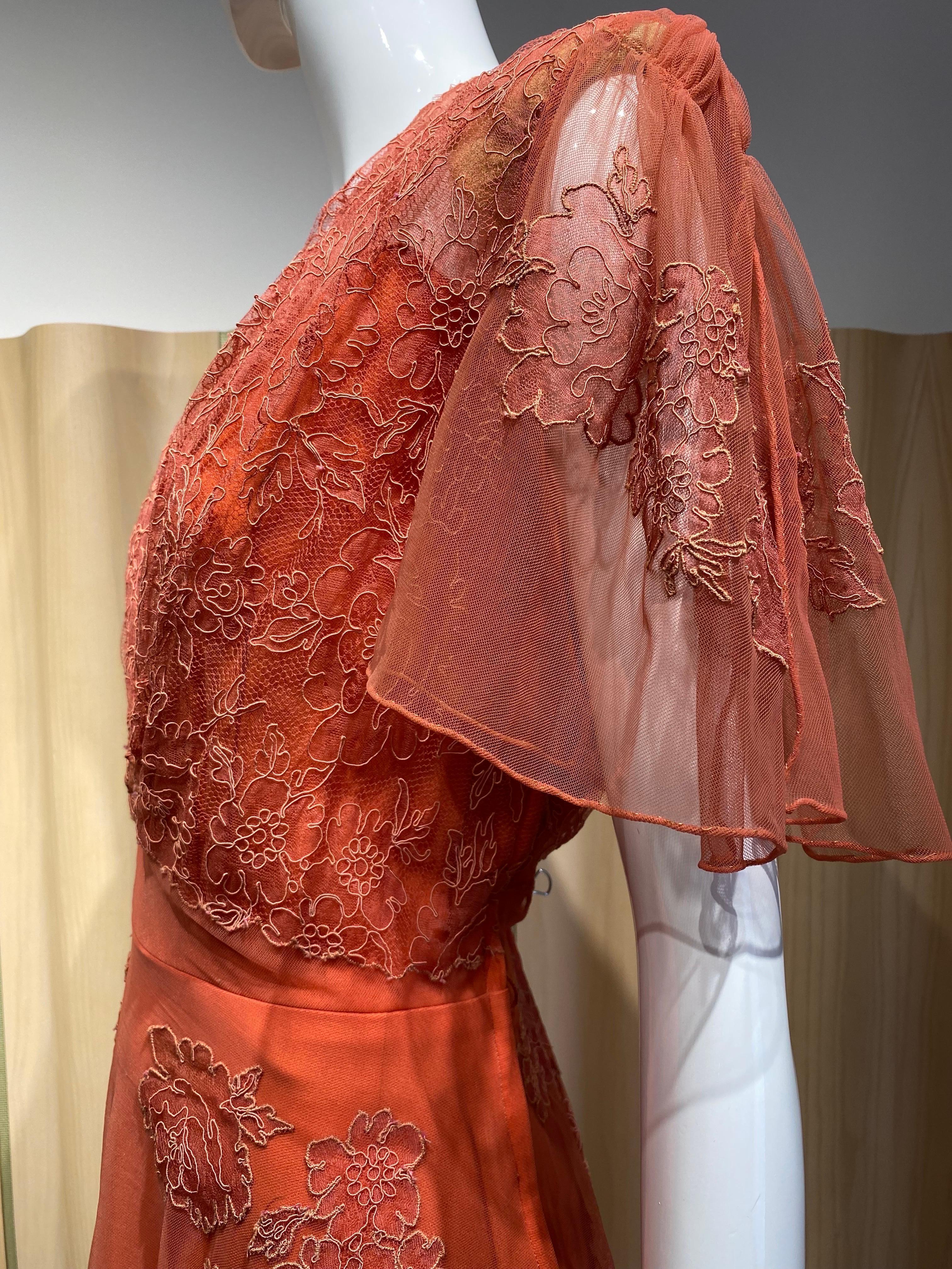 De las mujeres Vestido de cóctel de encaje naranja mandarina de los años 40 en venta