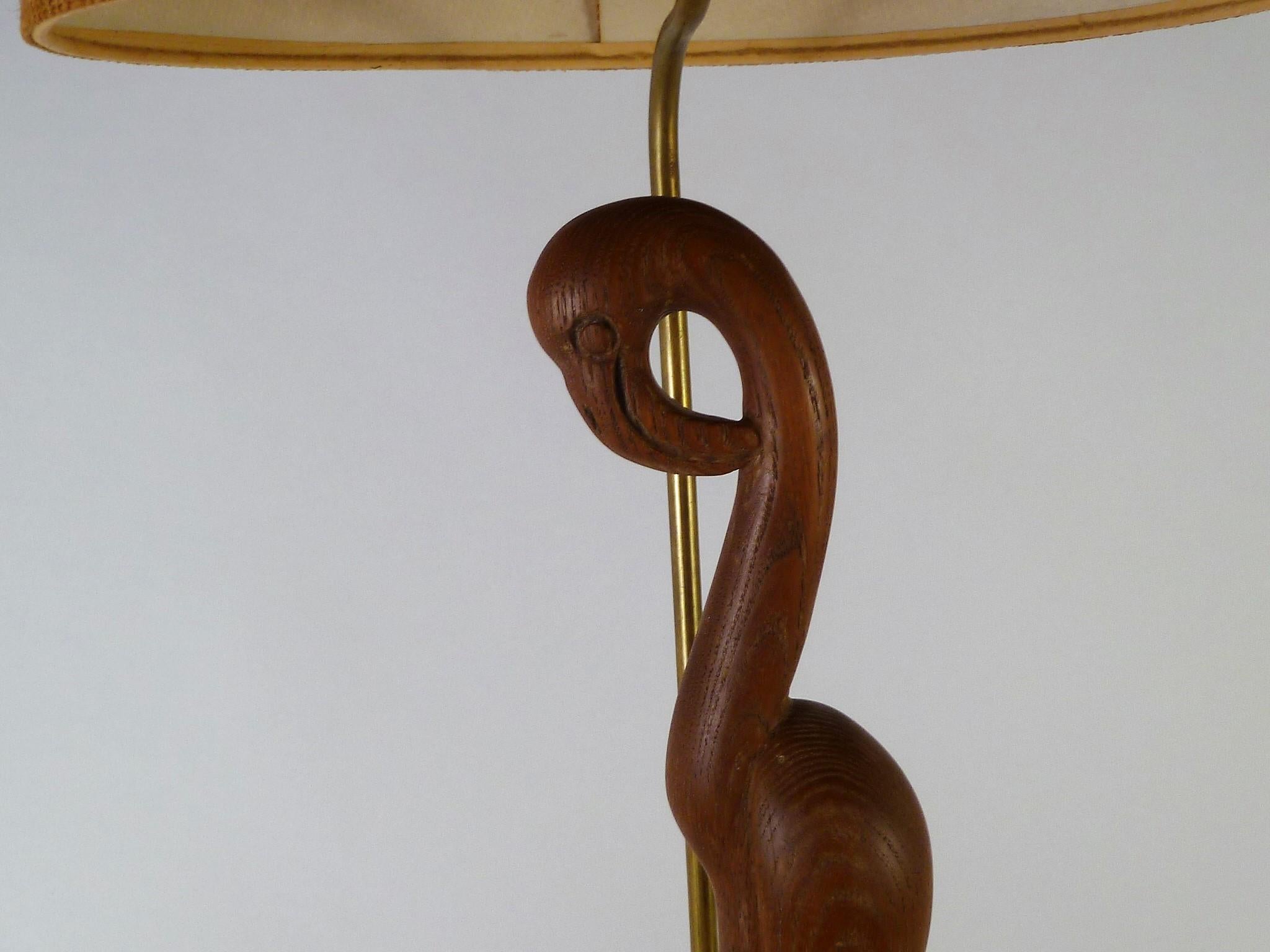 Fabulous modern carved wood Famingo table lamp. From the 1940s, we present this fun and exotic carved cerused wood Flamingo. Perfect for your getaway pad, be it anywhere, in Florida, the Caribbean, South Pacific or the Hamptons. Just add your own