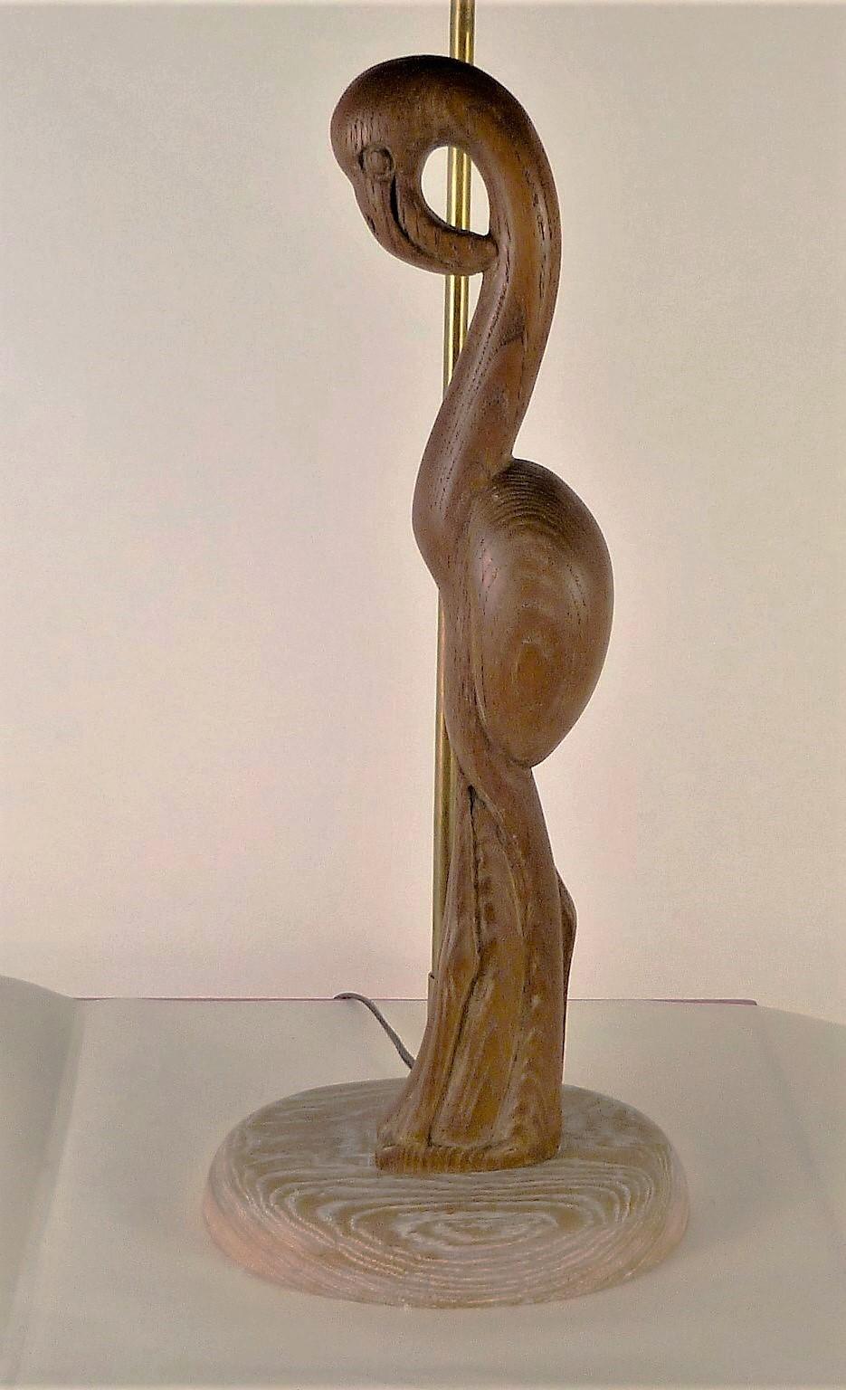 American 1940s Organic Modern Cerused Oak Flamingo Table Lamp
