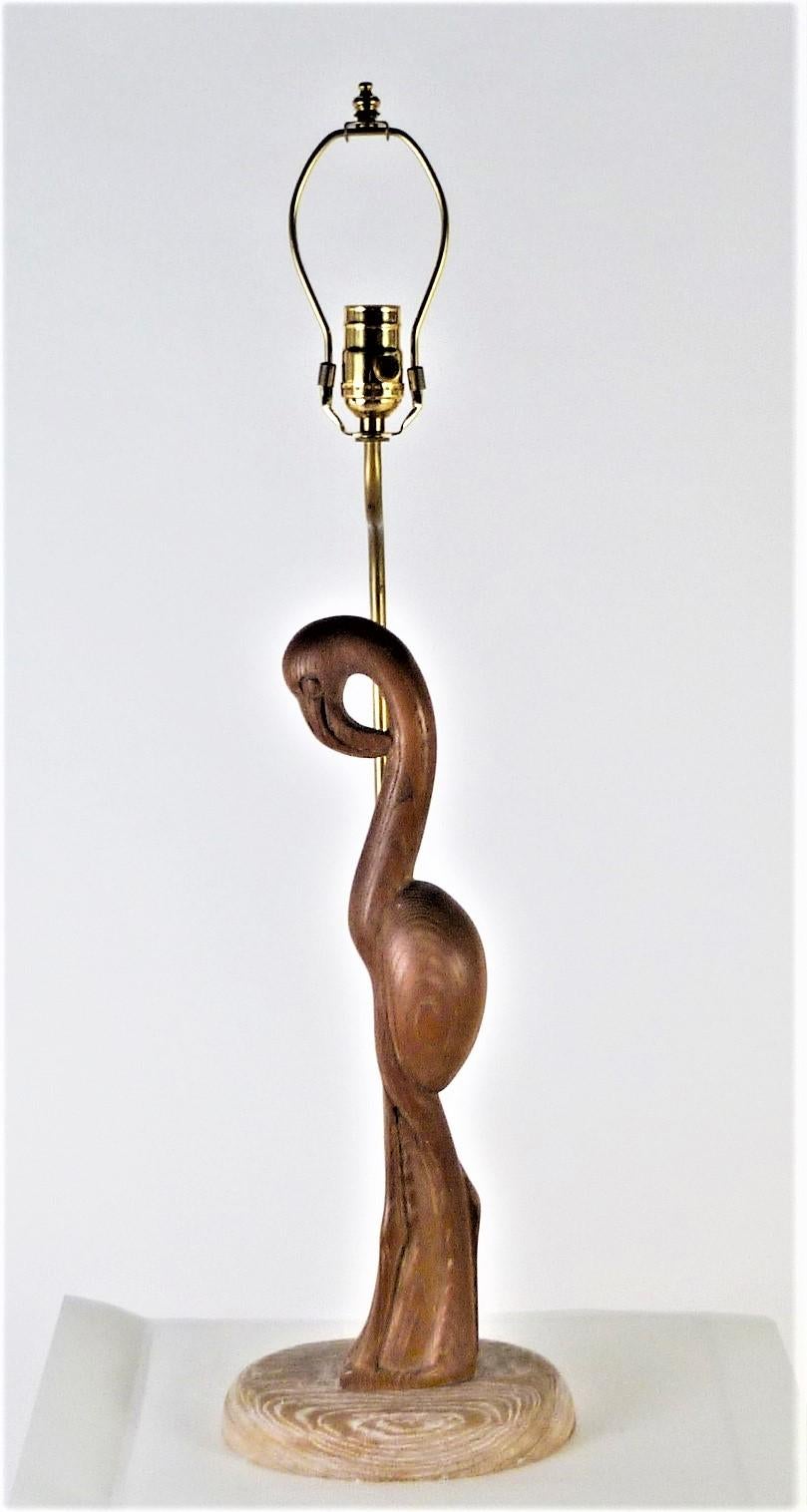 Mid-20th Century 1940s Organic Modern Cerused Oak Flamingo Table Lamp
