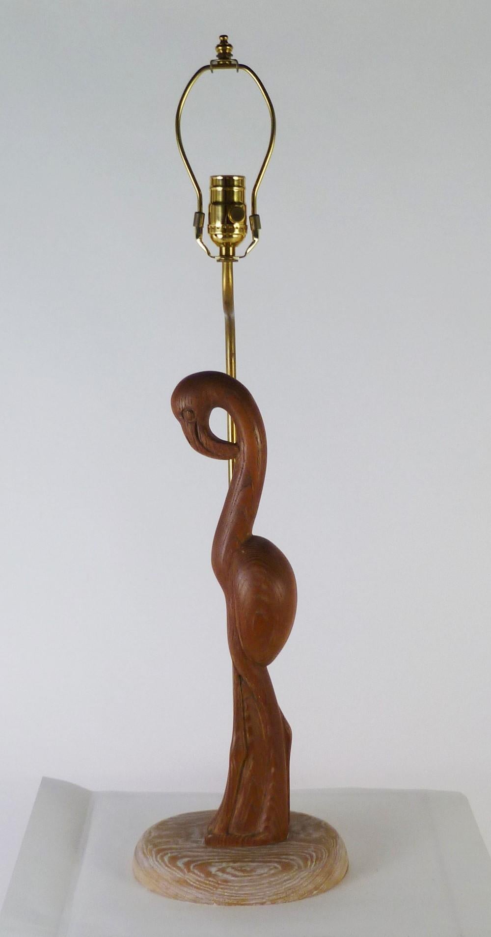 1940s Organic Modern Cerused Oak Flamingo Table Lamp 1