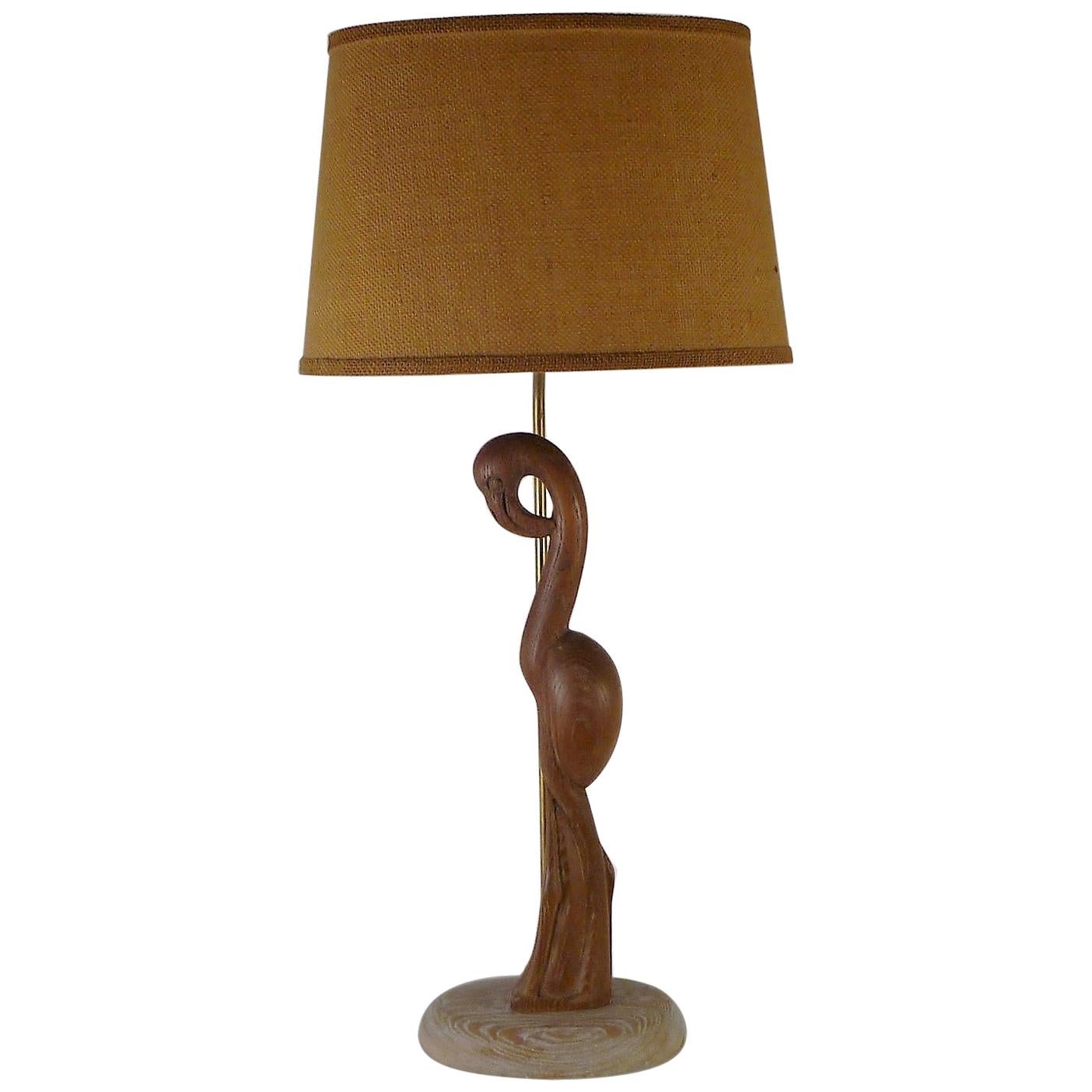 1940s Organic Modern Cerused Oak Flamingo Table Lamp