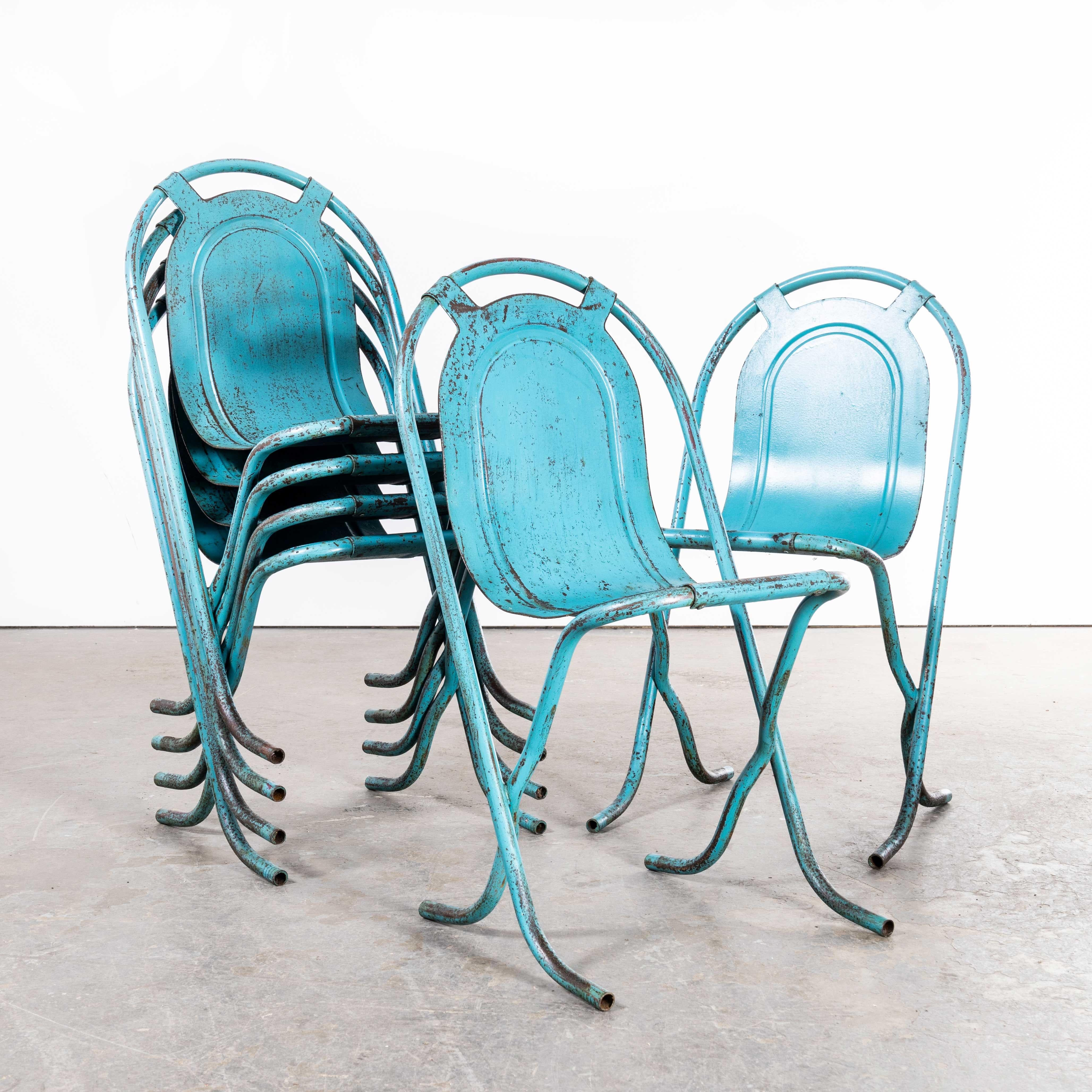 Stainless Steel 1940s Original British Stak a Bye Chairs, Blue, Quantity Available