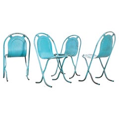 Vintage 1940s Original British Stak a Bye Chairs, Blue, Set of Four