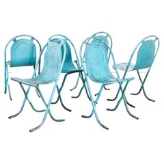 Used 1940s Original British Stak a Bye Chairs, Blue, Set of Six