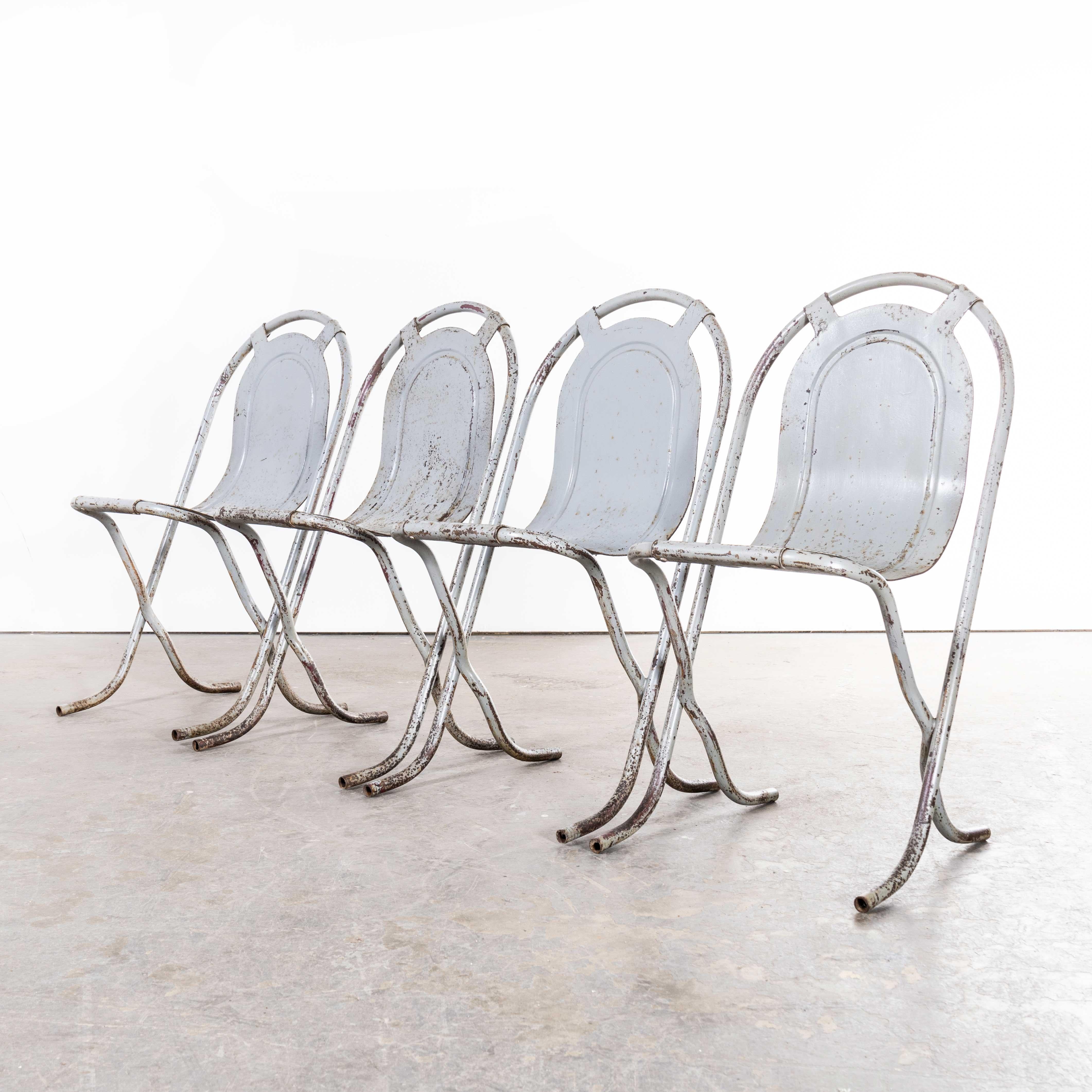 1940s Original British Stak a Bye Chairs – Grey – Set of Four
1940s Original British Stak a Bye Chairs – Grey – Set of Four. Original British metal ?Stak a Bye Chairs? designed in 1947 and produced by Sebel. Made of strong tubular steel frames with