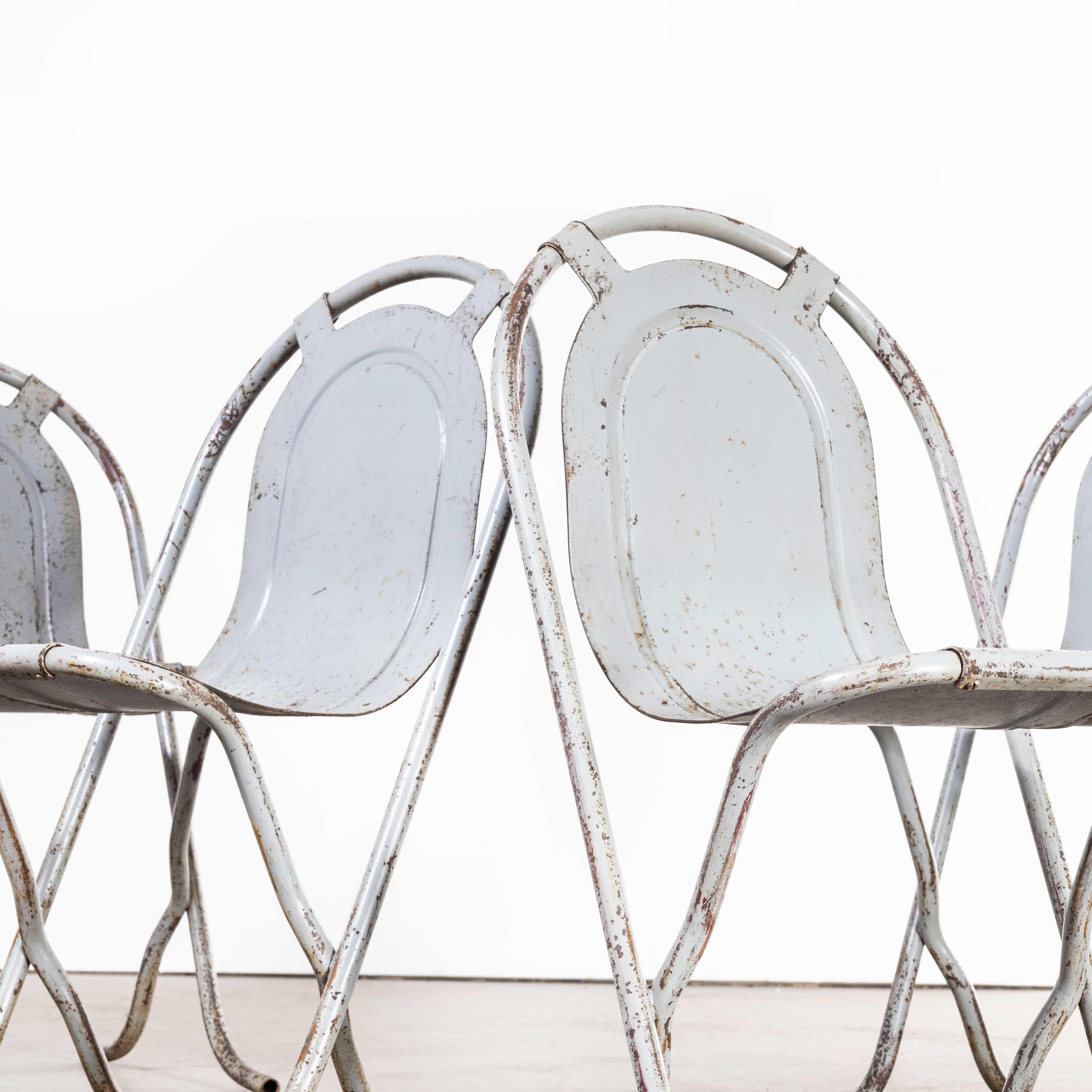 Stainless Steel 1940s Original British Stak a Bye Chairs, Grey, Set of Four For Sale