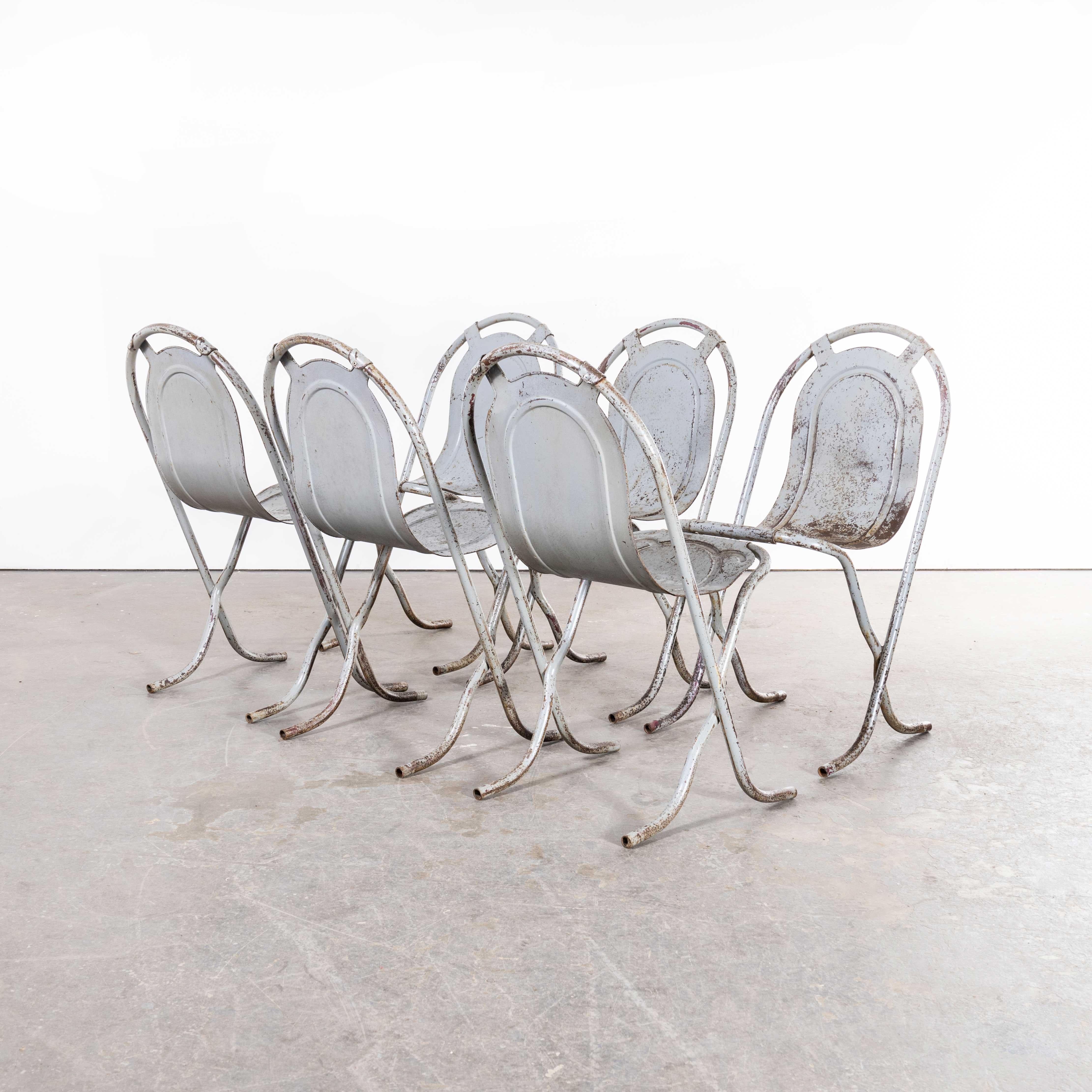 English 1940s Original British Stak a Bye Chairs, Grey, Set of Six For Sale