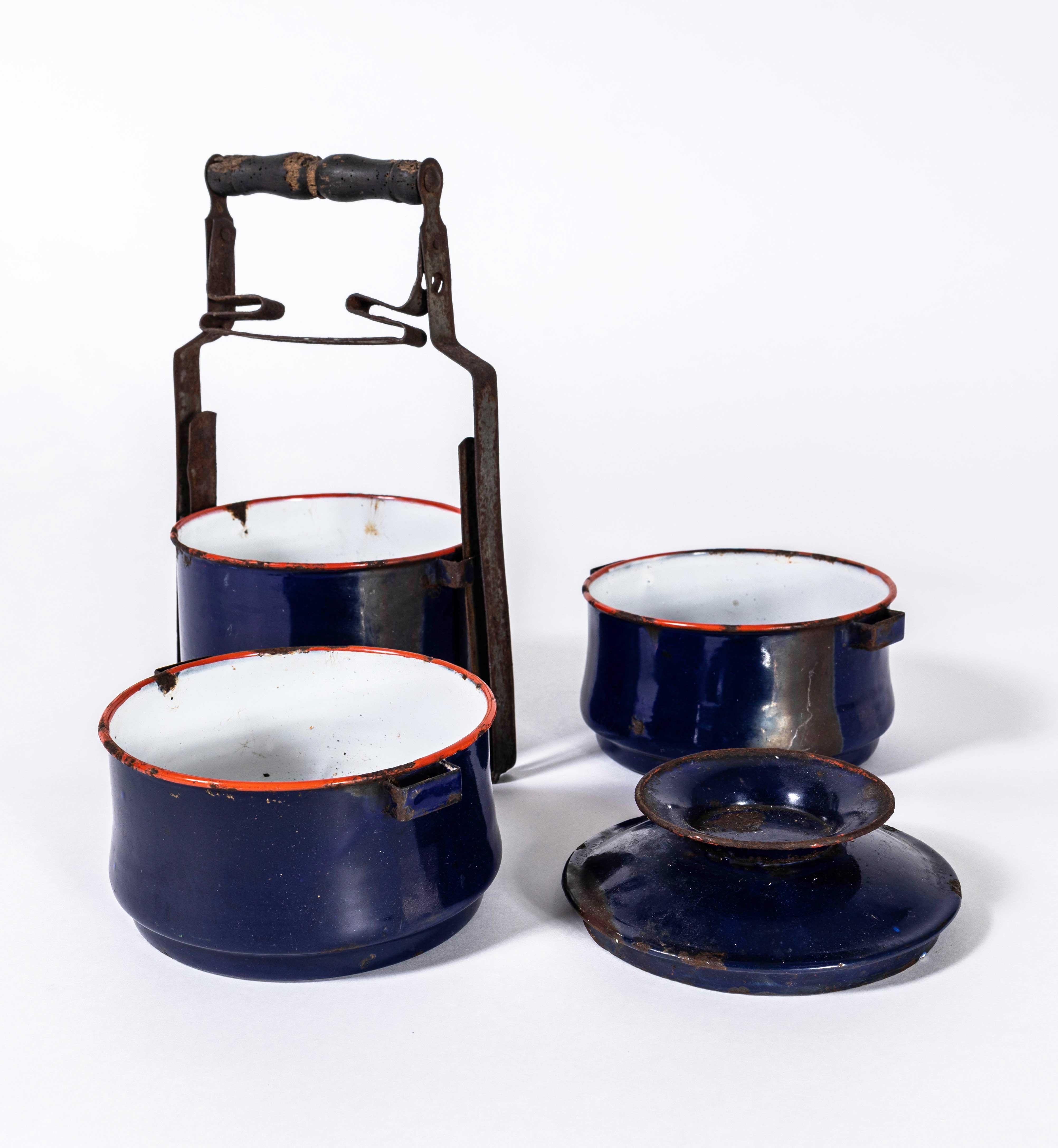 Indian 1940's Original Enamel Tiffin Carrier - Deep Blue For Sale