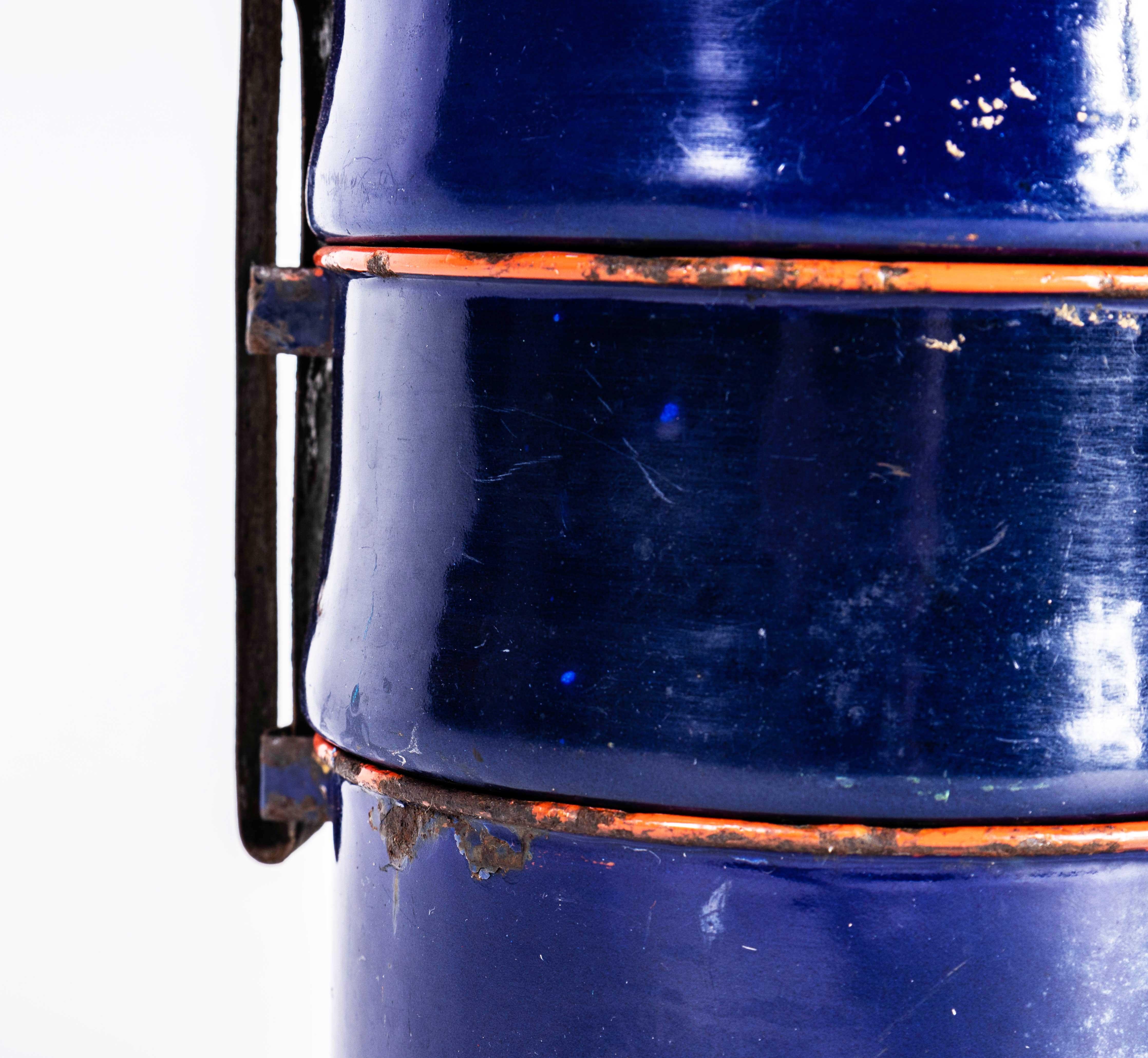 Mid-20th Century 1940's Original Enamel Tiffin Carrier - Deep Blue For Sale