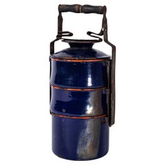 1940's Original Enamel Tiffin Carrier - Deep Blue