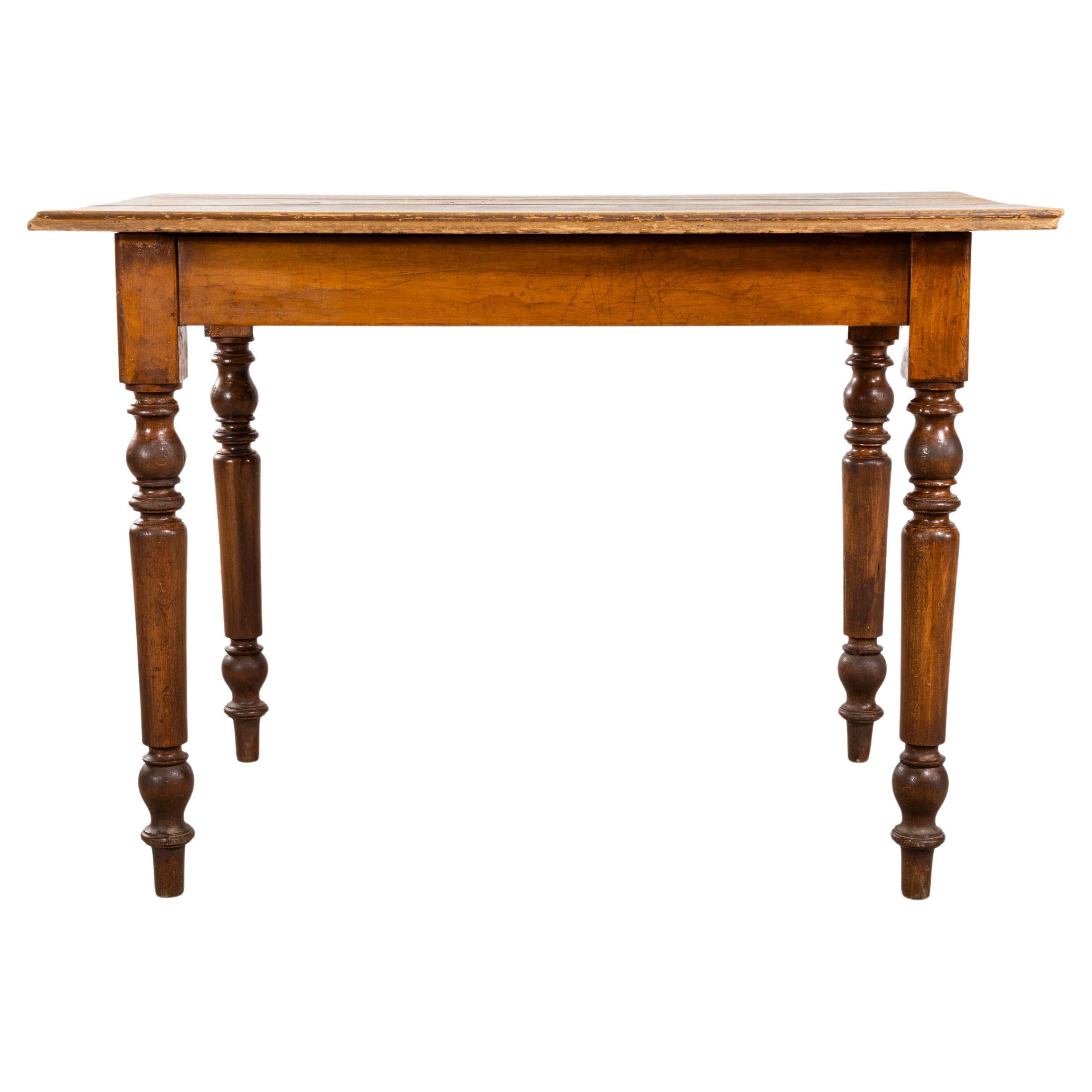 1940's Original French Fruitwood Compact Dining Table - Bobbin Leg