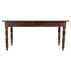 1940's Original French Fruitwood Large Rectangular Dining Table - Bobbin Leg