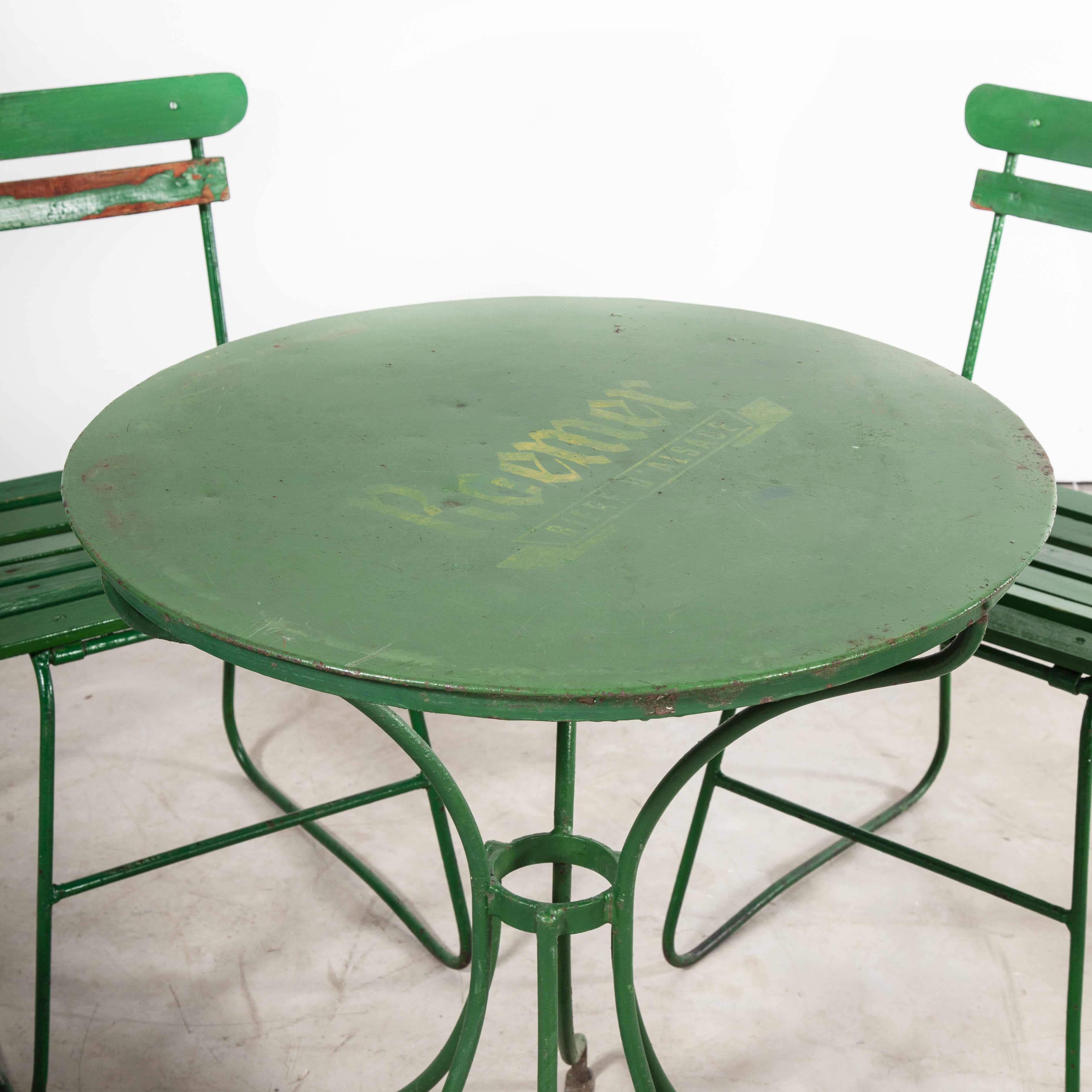 1940's Original French Green Garden Set, Table and Four Chairs 8