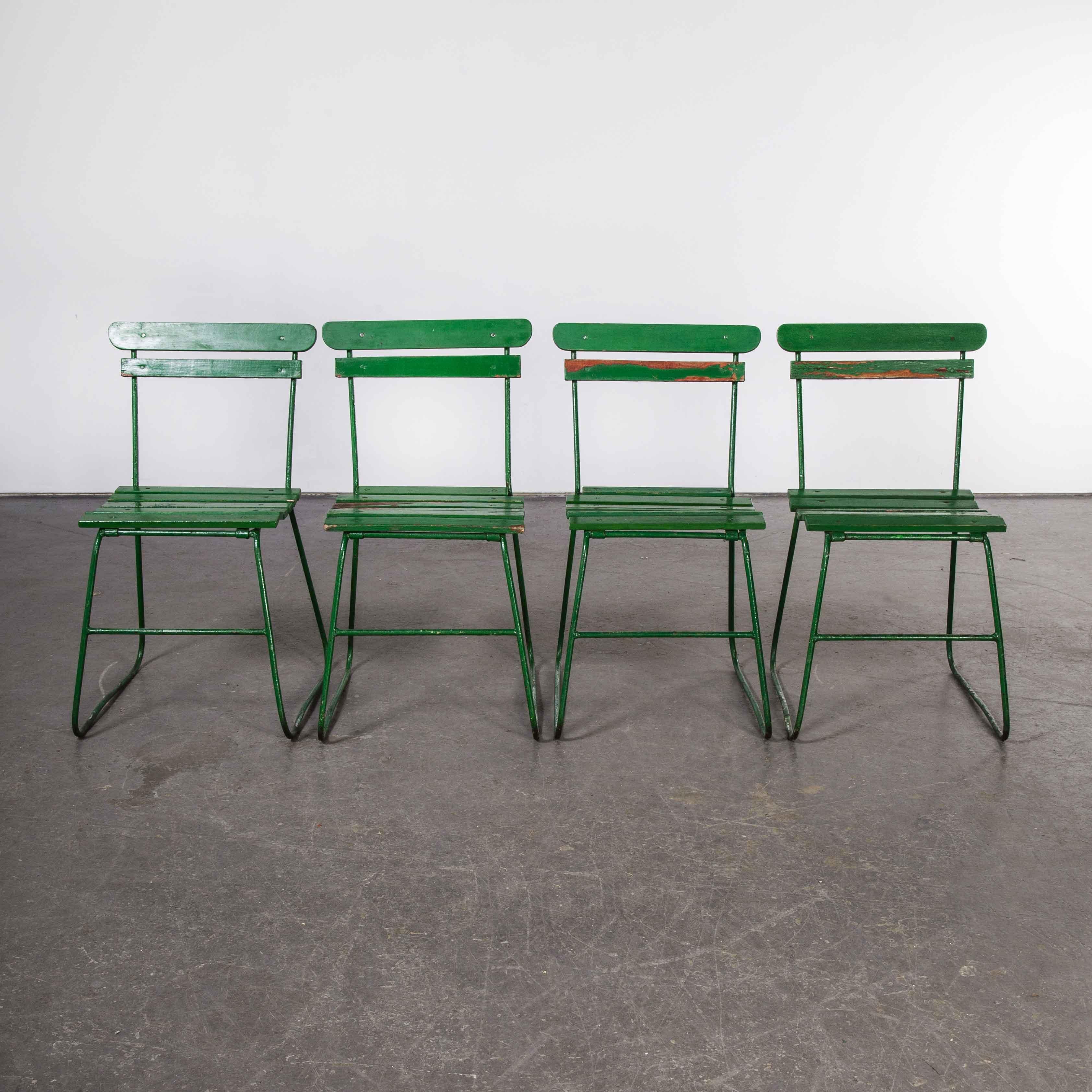 Metal 1940's Original French Green Garden Set, Table and Four Chairs