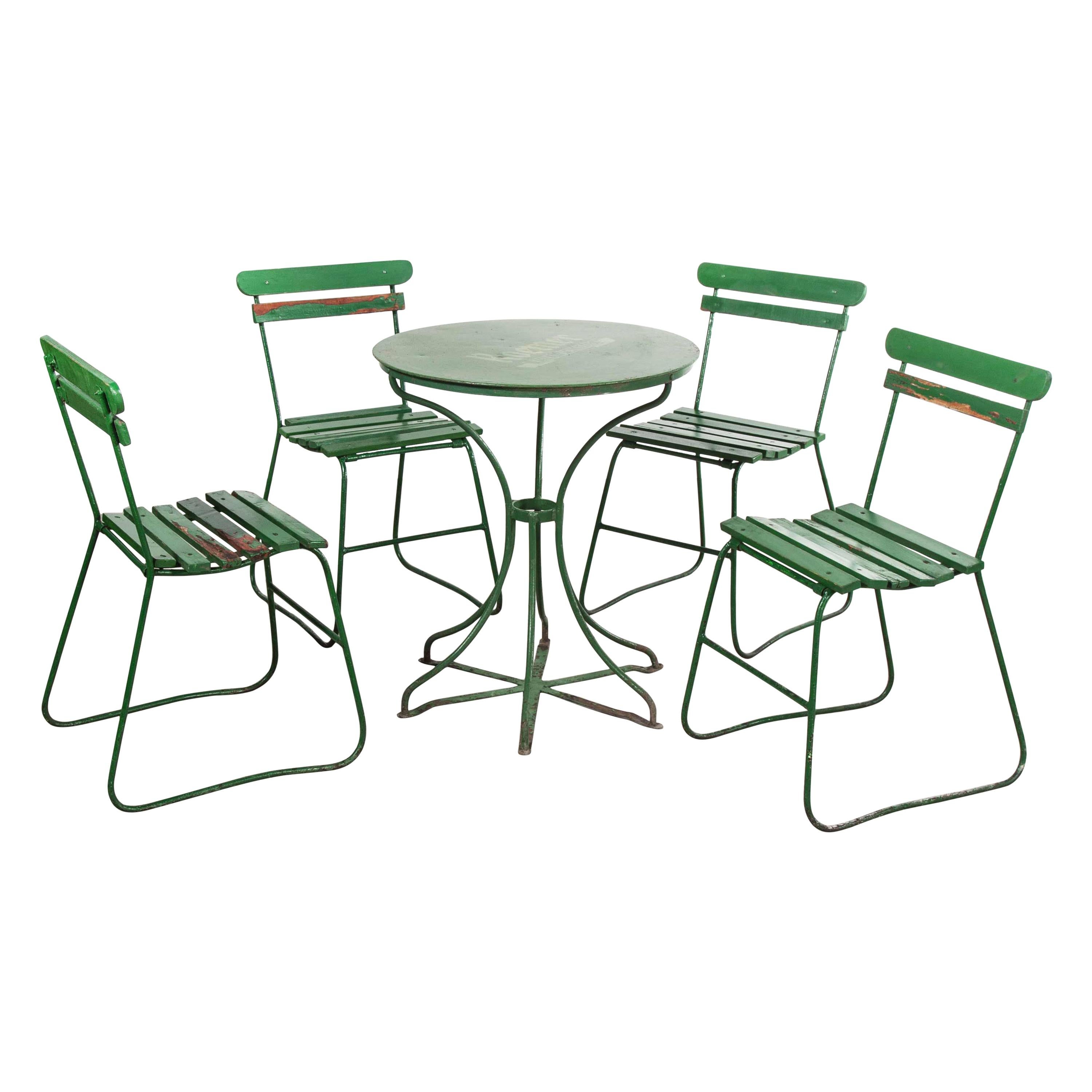 1940's Original French Green Garden Set, Table and Four Chairs